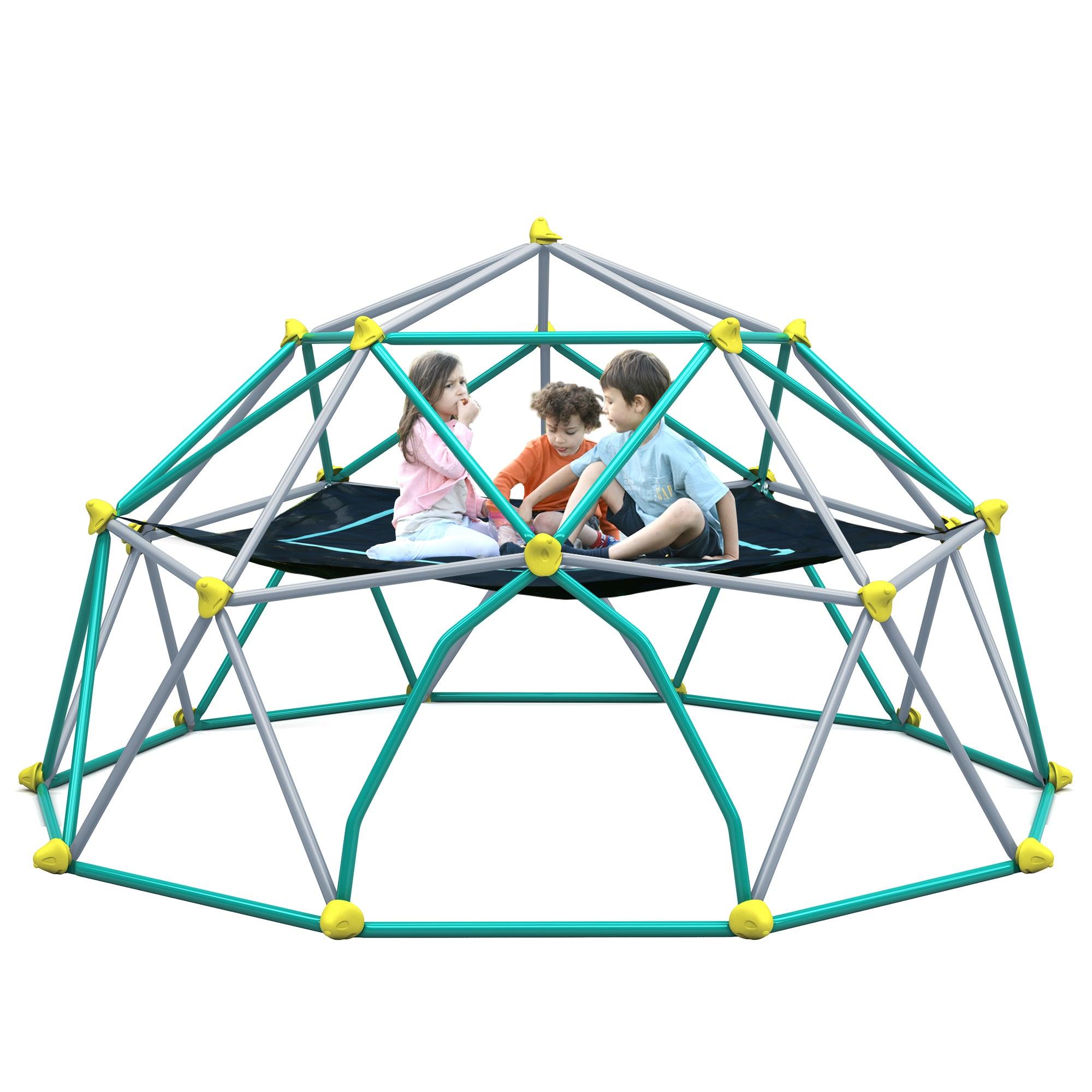 🆓🚛 13Ft Geometric Dome Climber Play Center, Kids Climbing Dome Tower With Hammock, Rust & Uv Resistant Steel Supporting 1000 Lbs