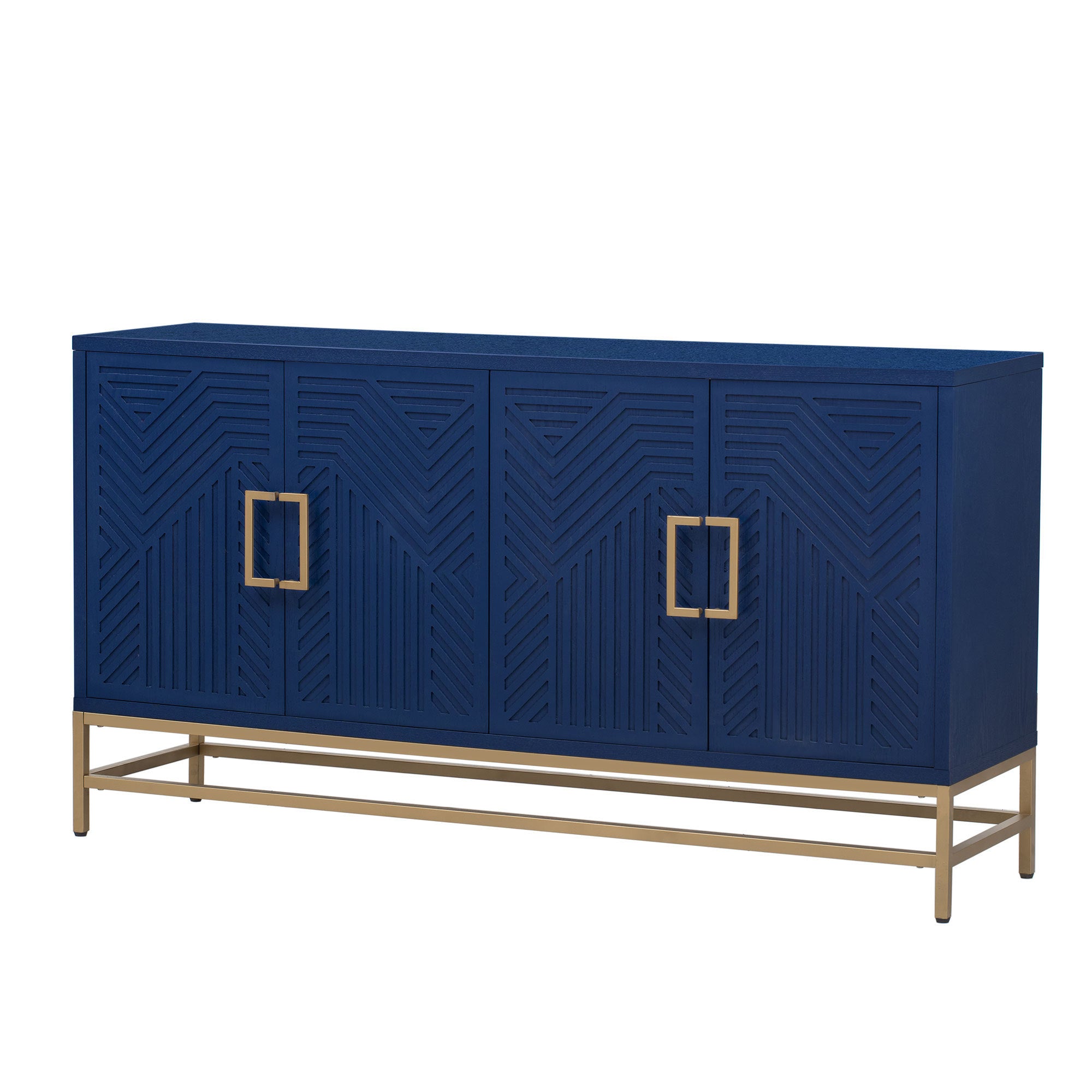 🆓🚛 Retro-Style Sideboard With Adjustable Shelves, Rectangular Metal Handles & Legs for Kitchen, Living Room, & Dining Room, Navy