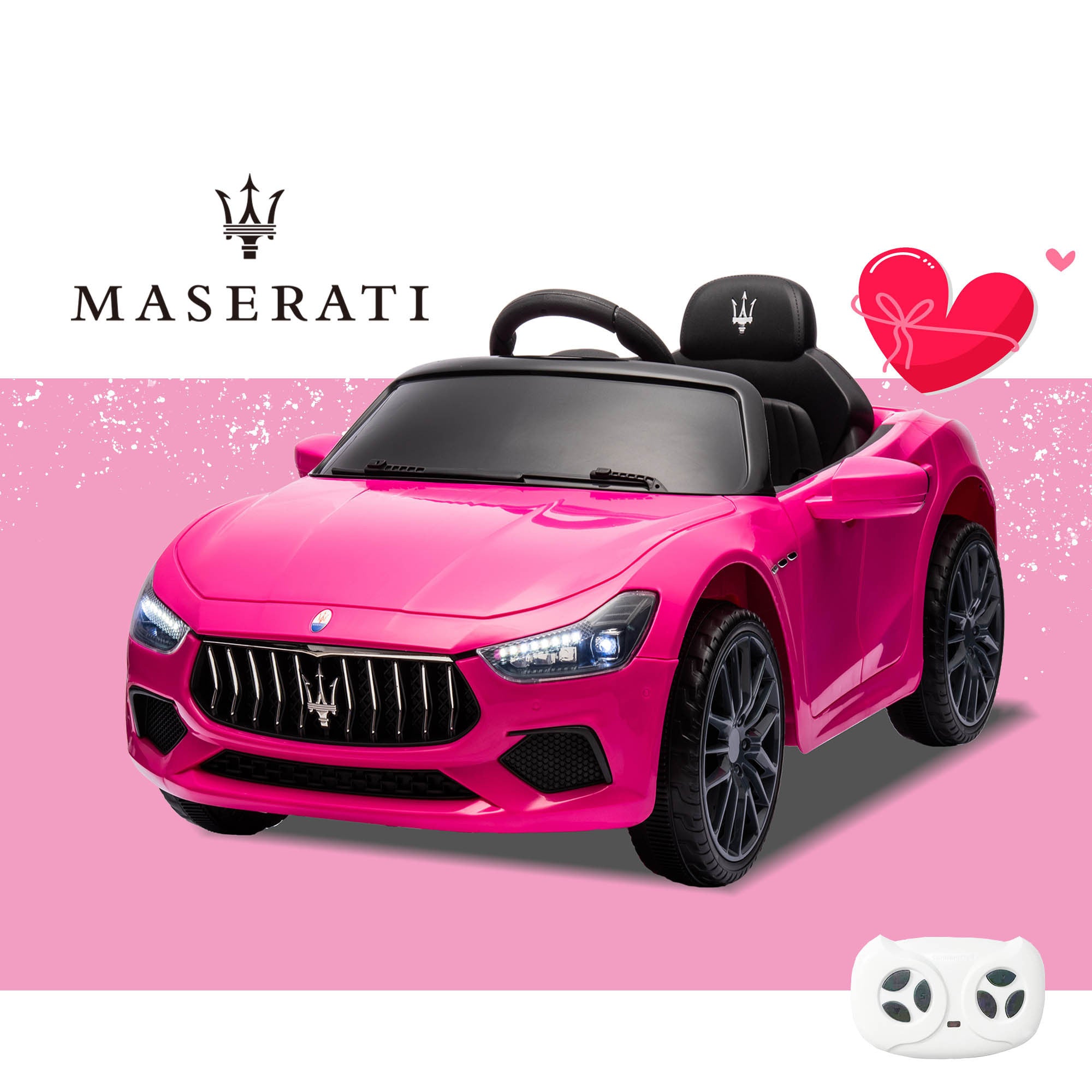 🆓🚛 Licensed Maserati 12V, Rechargeable Battery Powered Electric Car With 2 Motors, Parental Remote Control & Manual Modes, Led Lights, Mp3, Horn, Music, 4-Wheel, Pink