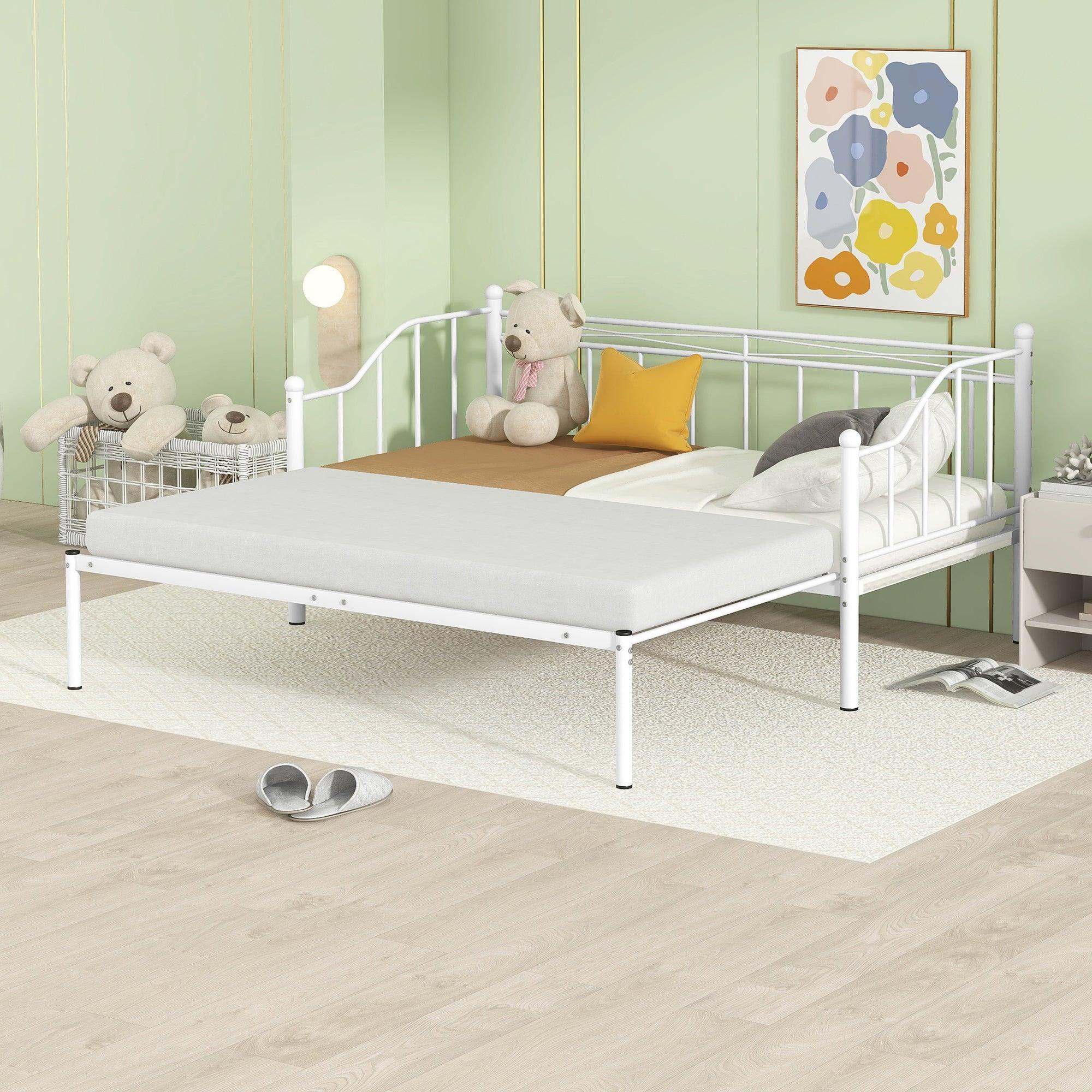 🆓🚛 Twin Size Metal Daybed With Trundle, Daybed With Slat No Box Required White