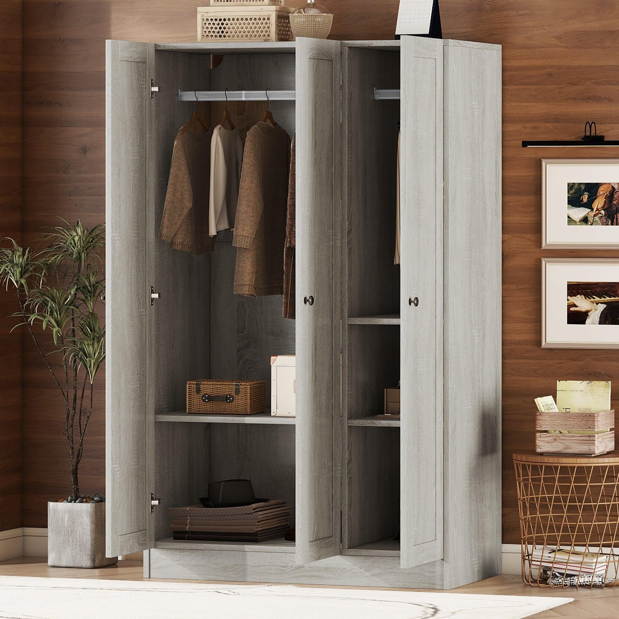 🆓🚛 3-Door Shutter Wardrobe With Shelves, Gray