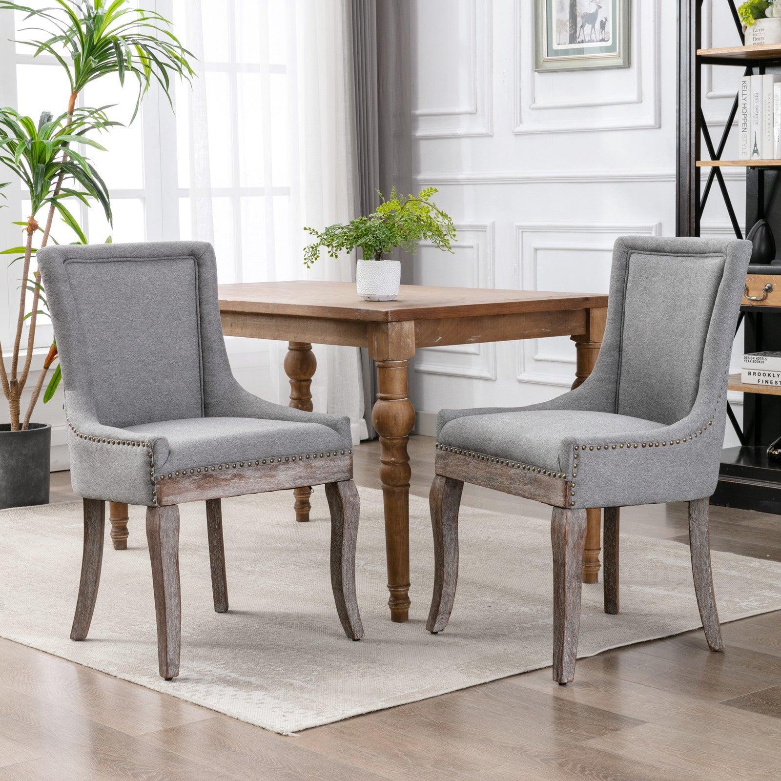 🆓🚛 Ultra Side Dining Chair，Thickened Fabric Chairs With Neutrally Toned Solid Wood Legs， Bronze Nail Head，Set Of 2，Gray