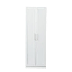 High Wardrobe And Kitchen Cabinet With 2 Doors And 3 Partitions To Separate 4 Storage Spaces, White