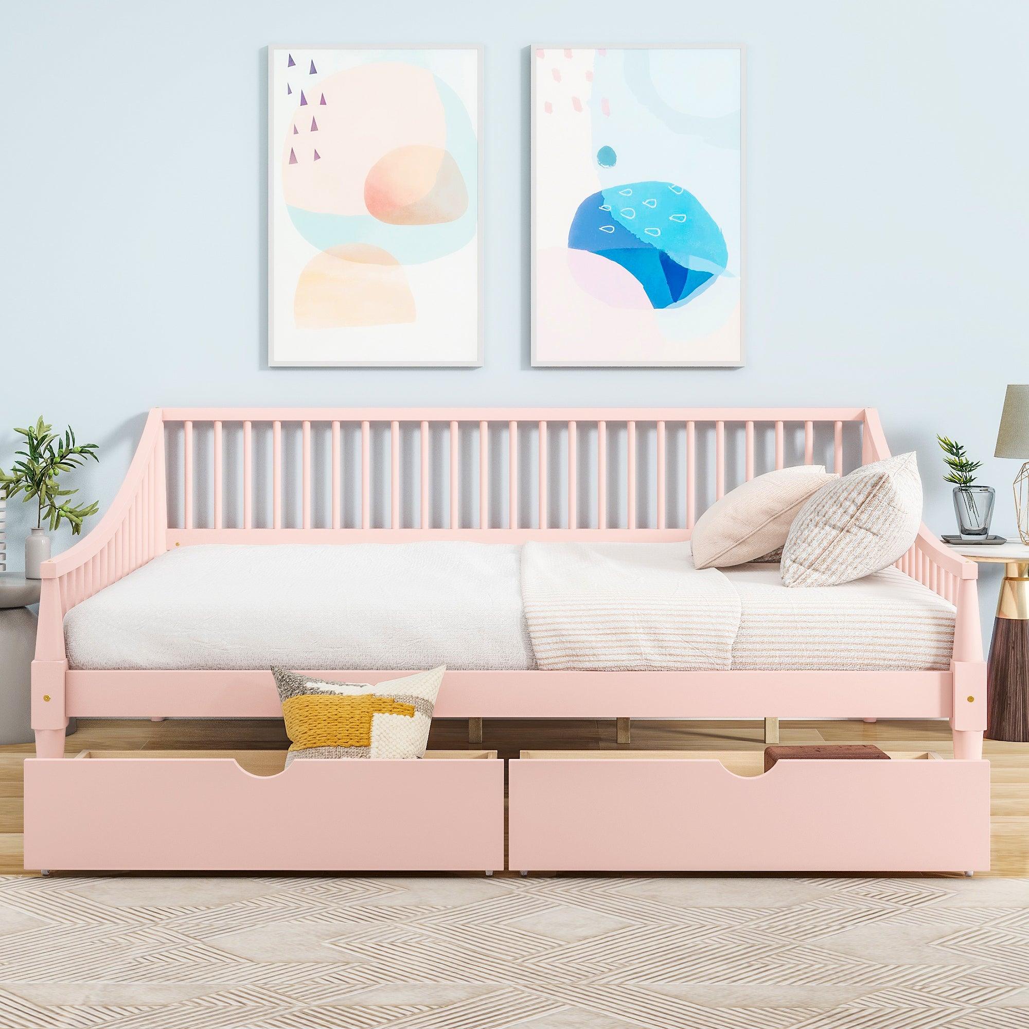 🆓🚛 Full Size Daybed With Two Storage Drawers & Support Legs, Pink