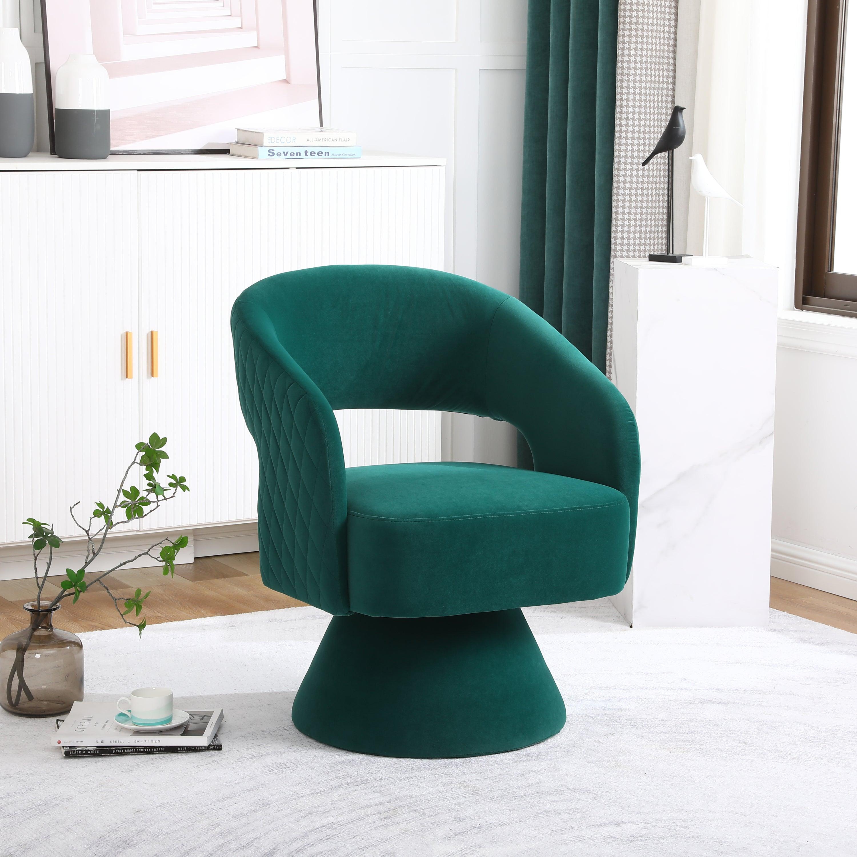 🆓🚛 Swivel Accent Chair Armchair, Round Barrel Chair in Fabric for Living Room Bedroom, Green