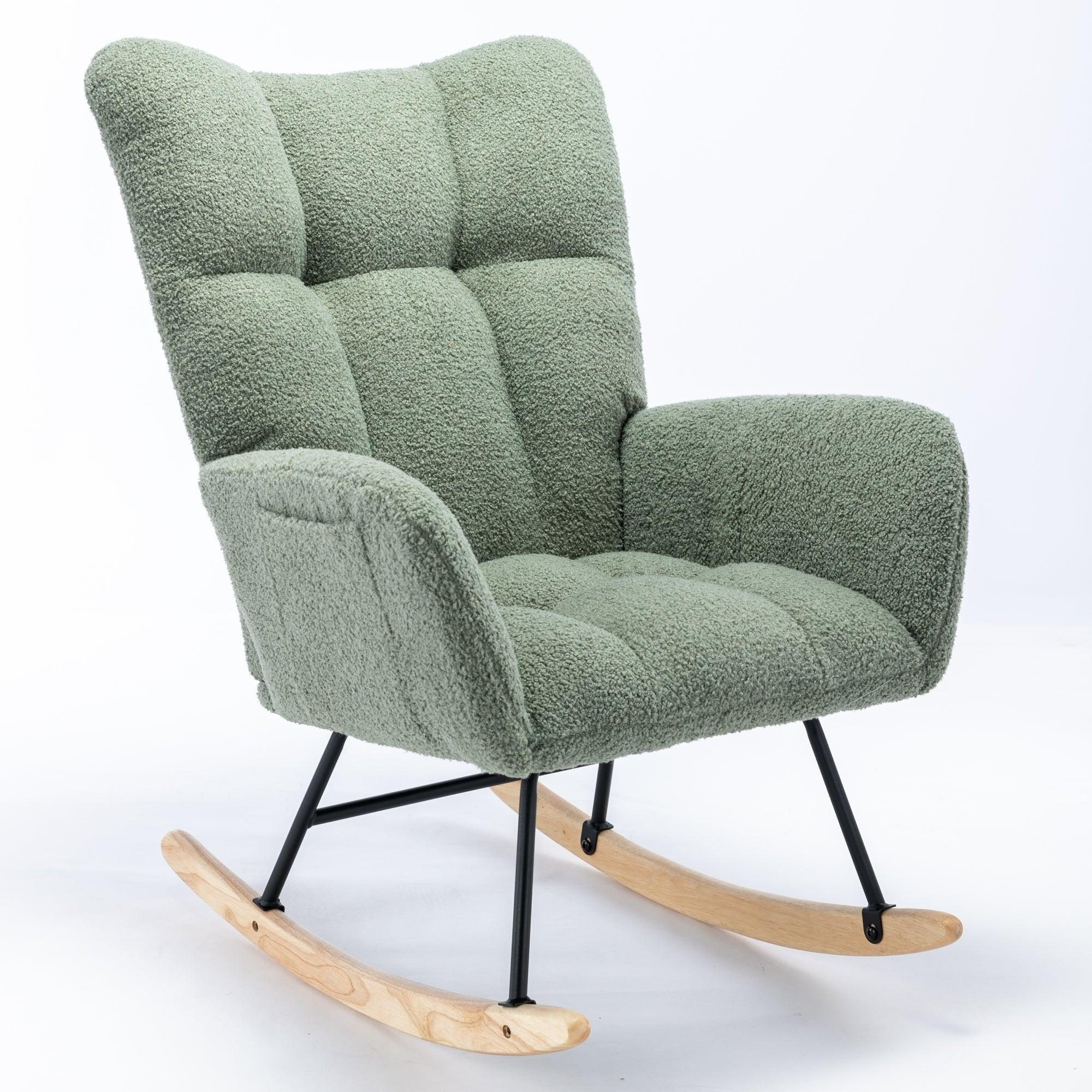 🆓🚛 Rocking Chair, Soft Teddy Velvet Fabric Rocking Chair for Nursery, Comfy Wingback Glider Rocker With Safe Solid Wood Base for Living Room Bedroom Balcony (Green)