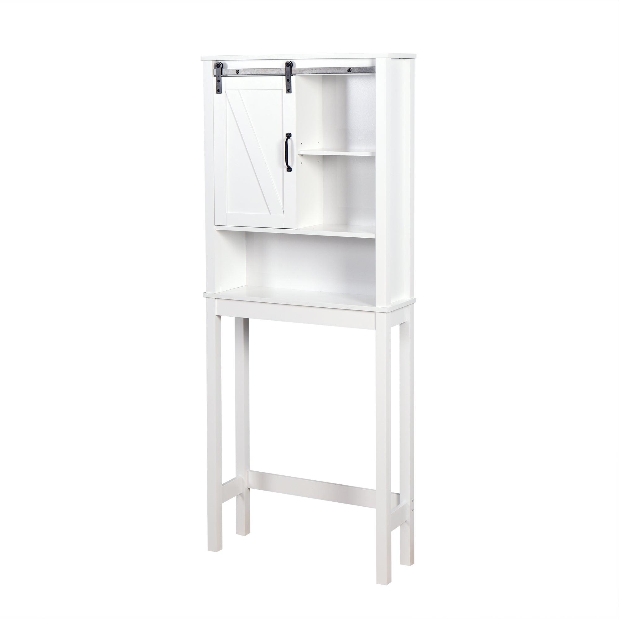 🆓🚛 Over-The-Toilet Storage Cabinet, Space-Saving Bathroom Cabinet, With Adjustable Shelves & a Barn Door 27.16 X 9.06 X 67 Inch