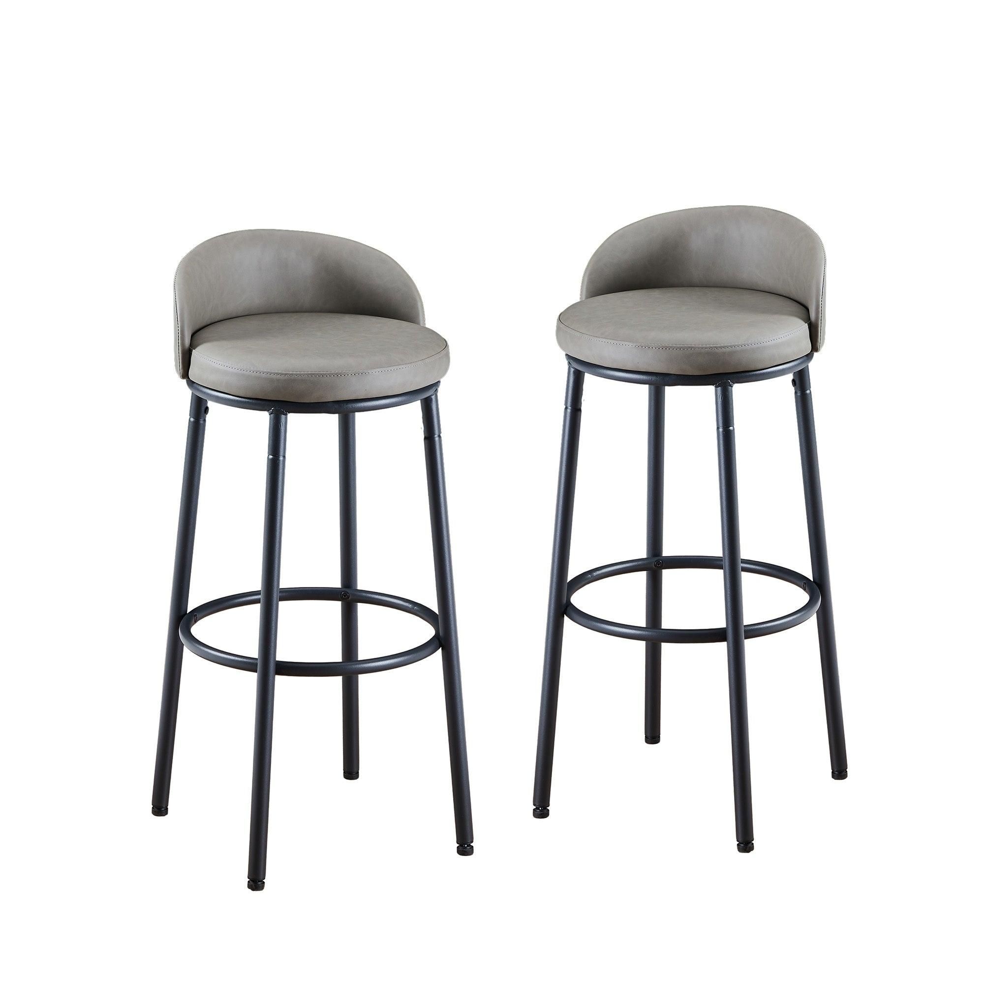 🆓🚛 Set Of 2 Bar Stools 29.3" W/ Back & Footrest for Kitchen Counter & Bar - Gray