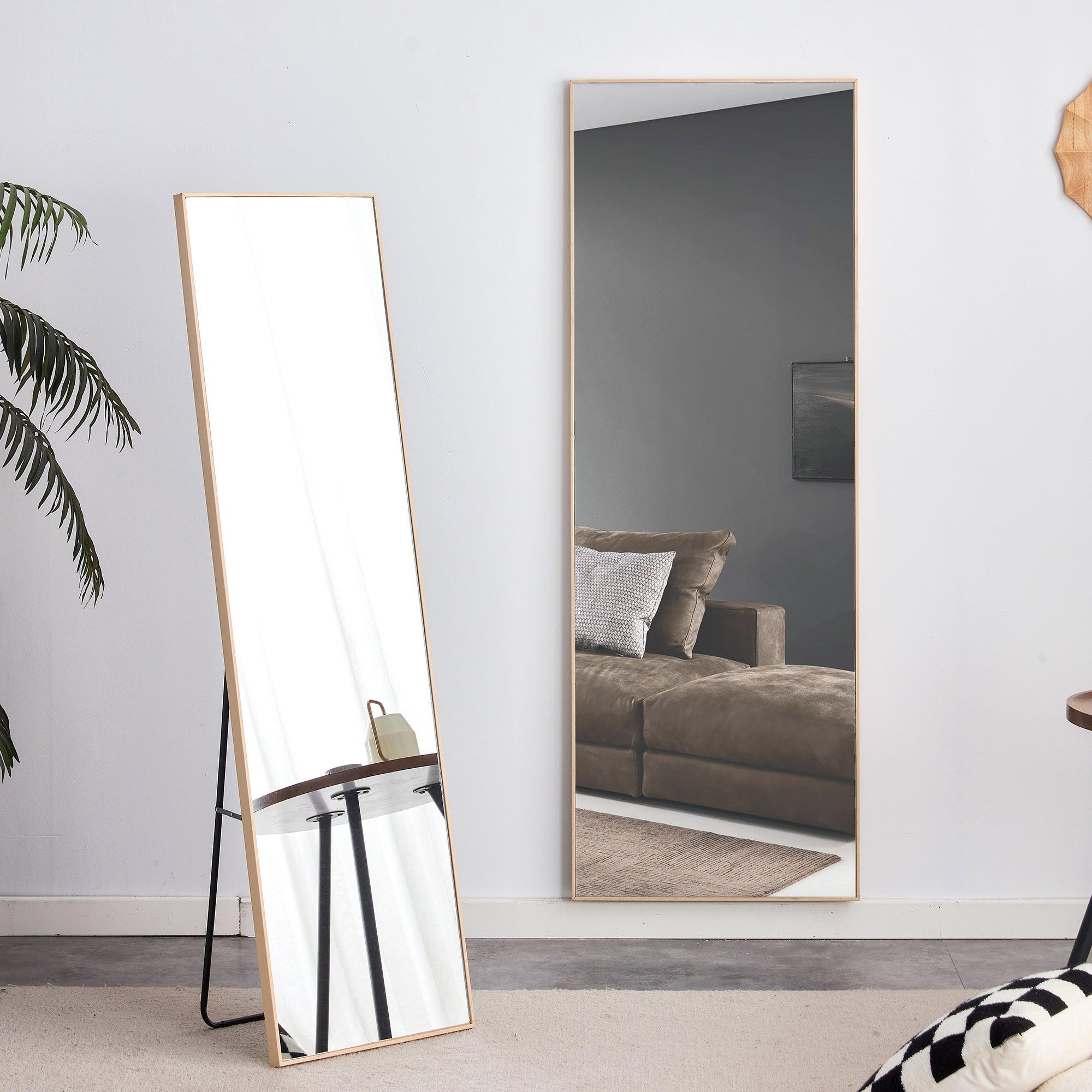 🆓🚛 60" X 17.3" Light Oak Solid Wood Frame Full Length Dressing Mirror