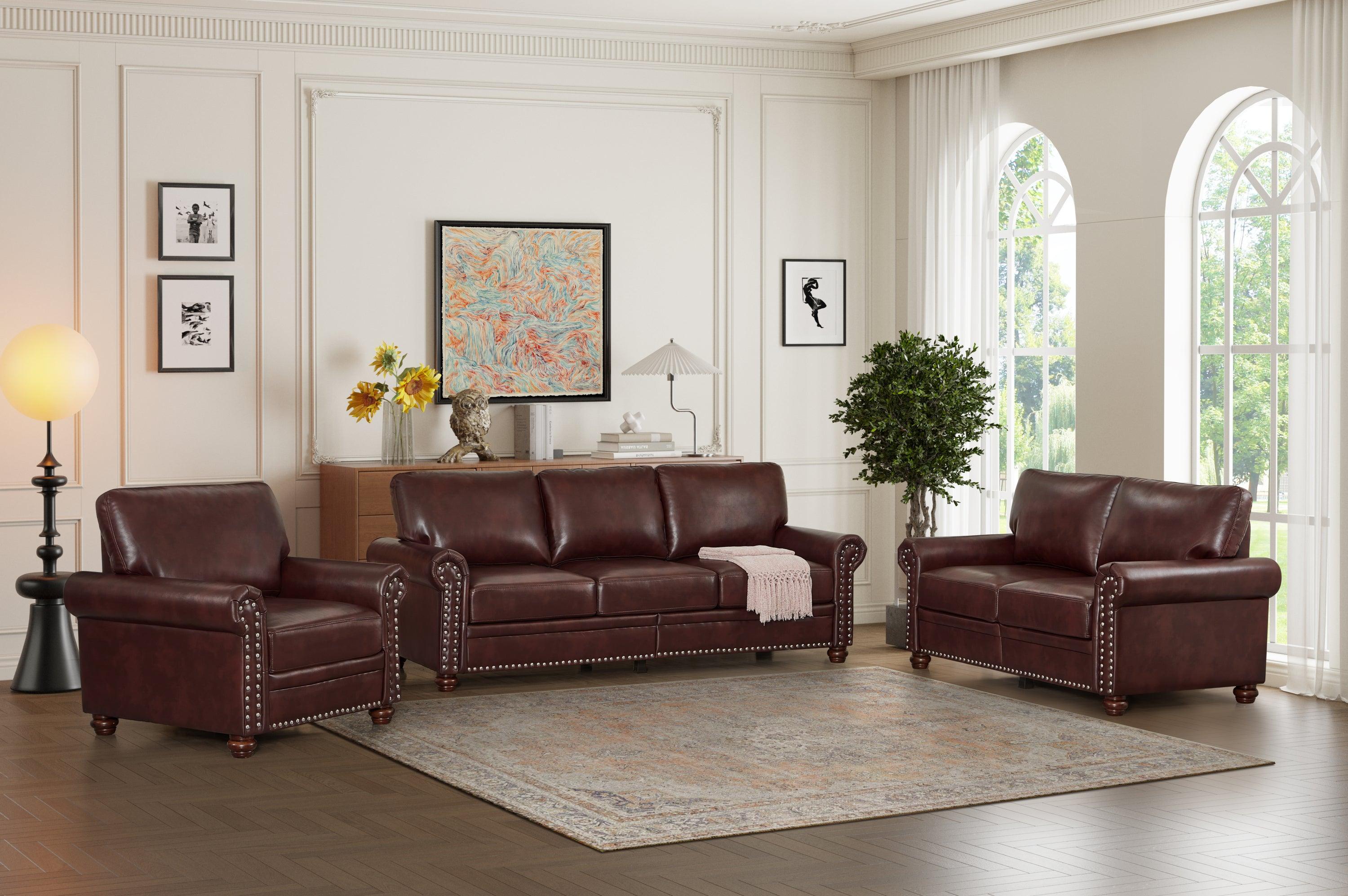 🆓🚛 Living Room Sofa With Storage Sofa 1+2+3 Sectional Burgundy Faux Leather