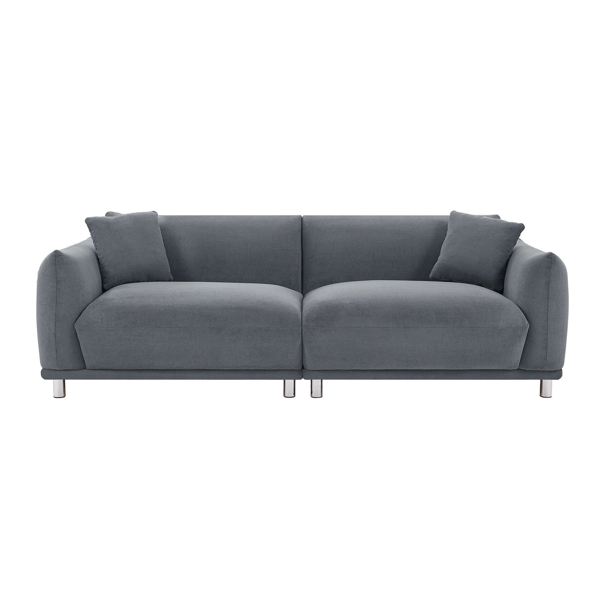 🆓🚛 88.58" Sofa, Comfy Sofa Couch With Extra Deep Seats, Modern Sofa Bread-Like Sofa With 2 Pillows & Metal Feet With Anti-Skid Pads, Dark Gray