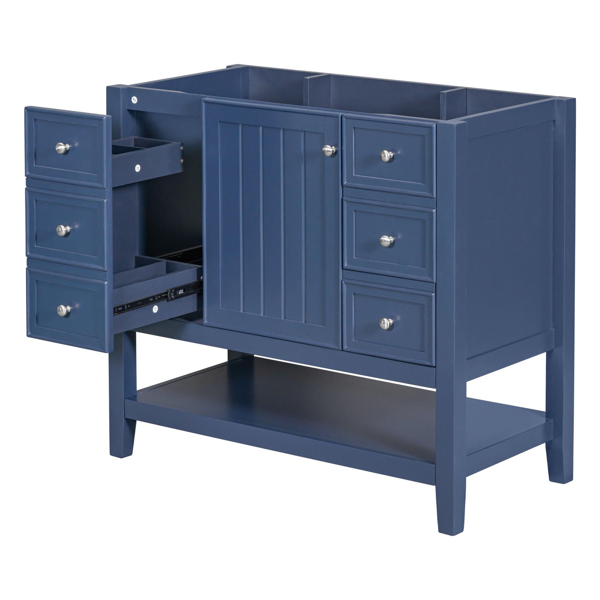 🆓🚛 36" Bathroom Vanity Without Sink, Cabinet Base Only, One Cabinet & Three Drawers, Blue