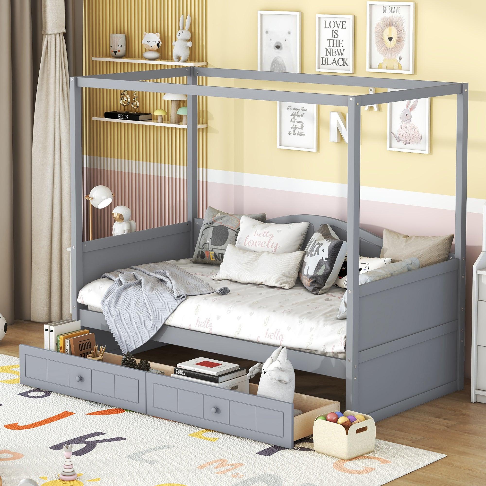 🆓🚛 Twin Size Canopy Day Bed With 2 Drawers, Gray