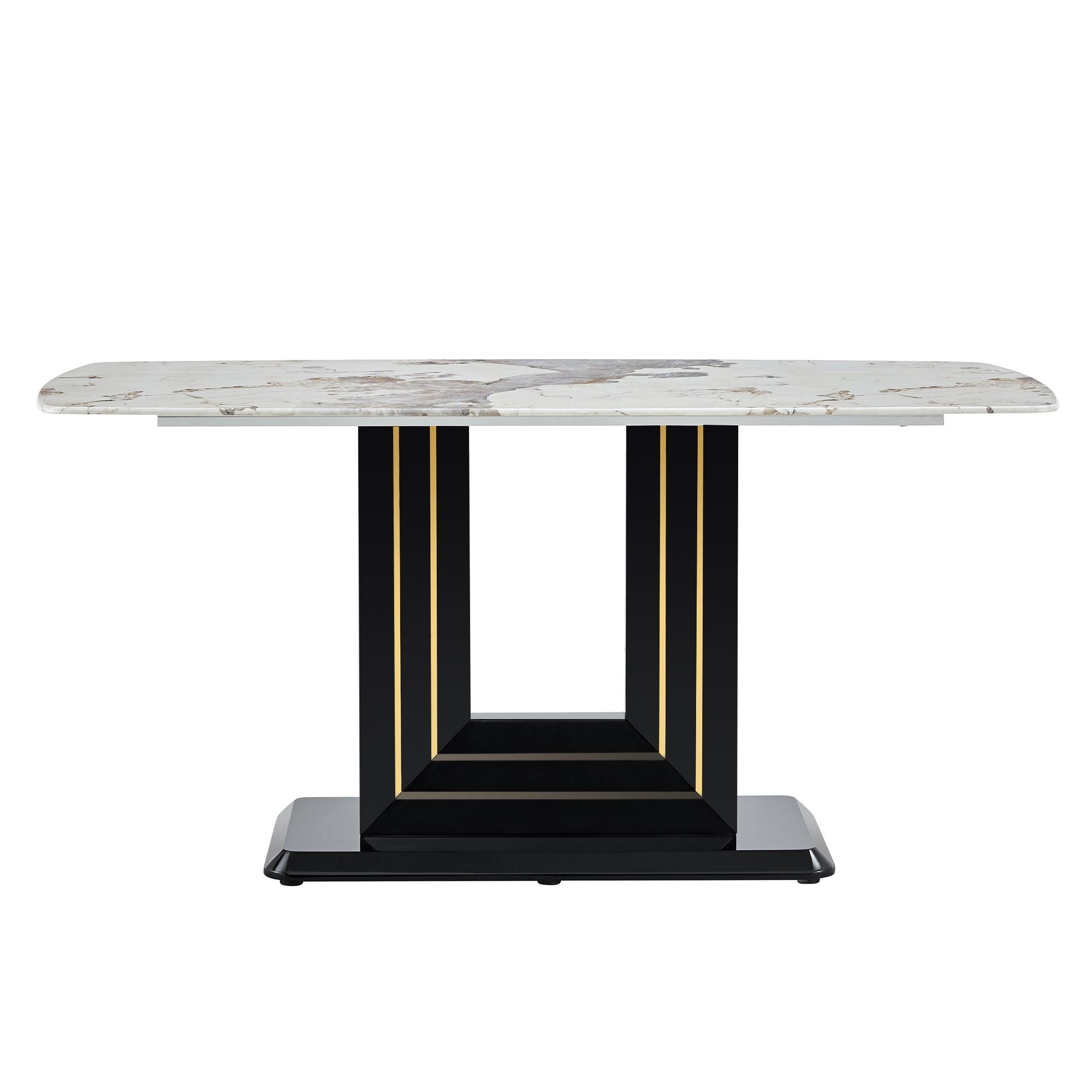 🆓🚛 Rectangular 63" Marble Dining Table, Luxurious Dining Room Table With Faux Marble Top & U-Shape Mdf Base, Modern Kitchen Dining Table for Kitchen Living Dining Room