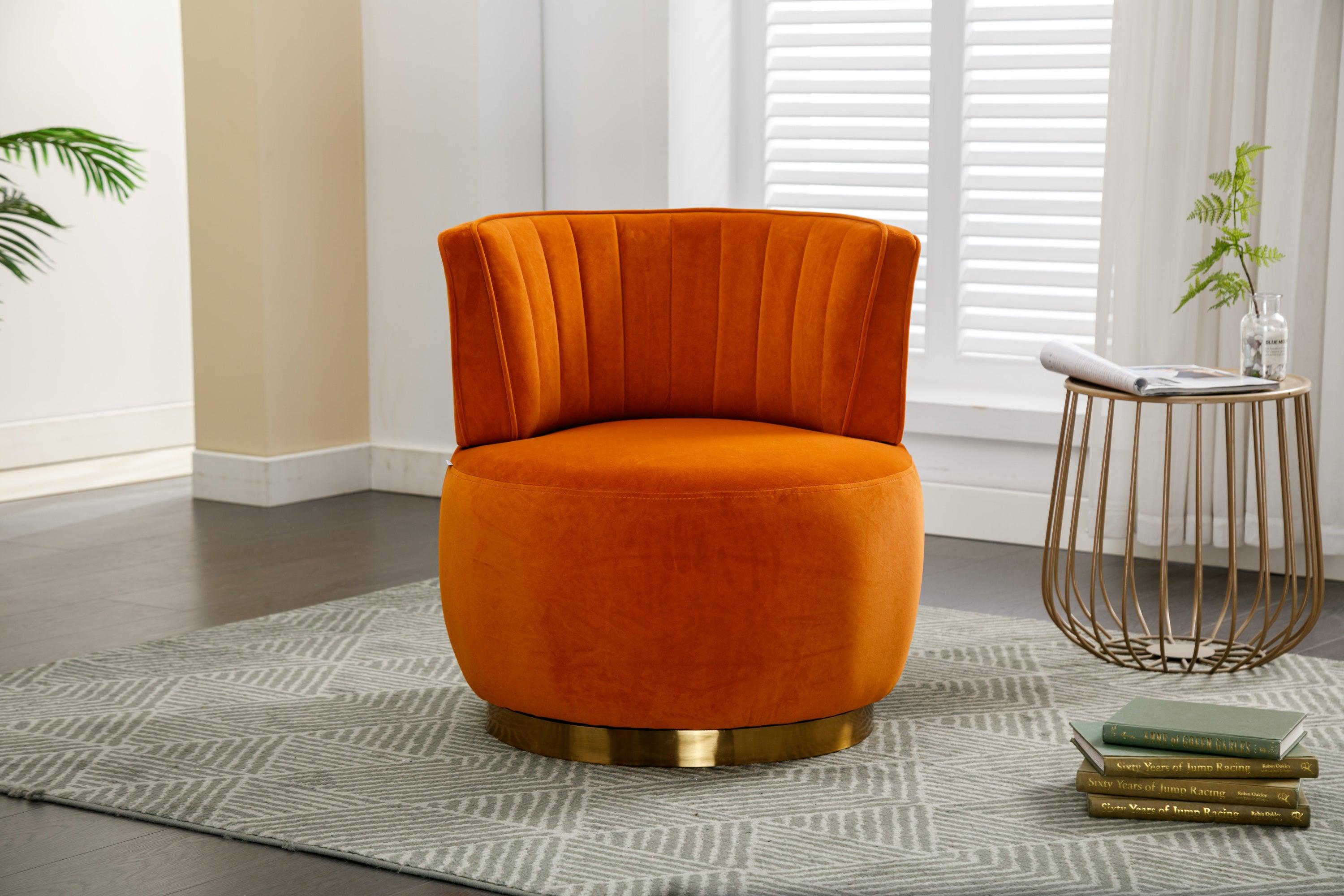 🆓🚛 360 Degree Swivel Cuddle Barrel Accent Round Arm Chair, Orange