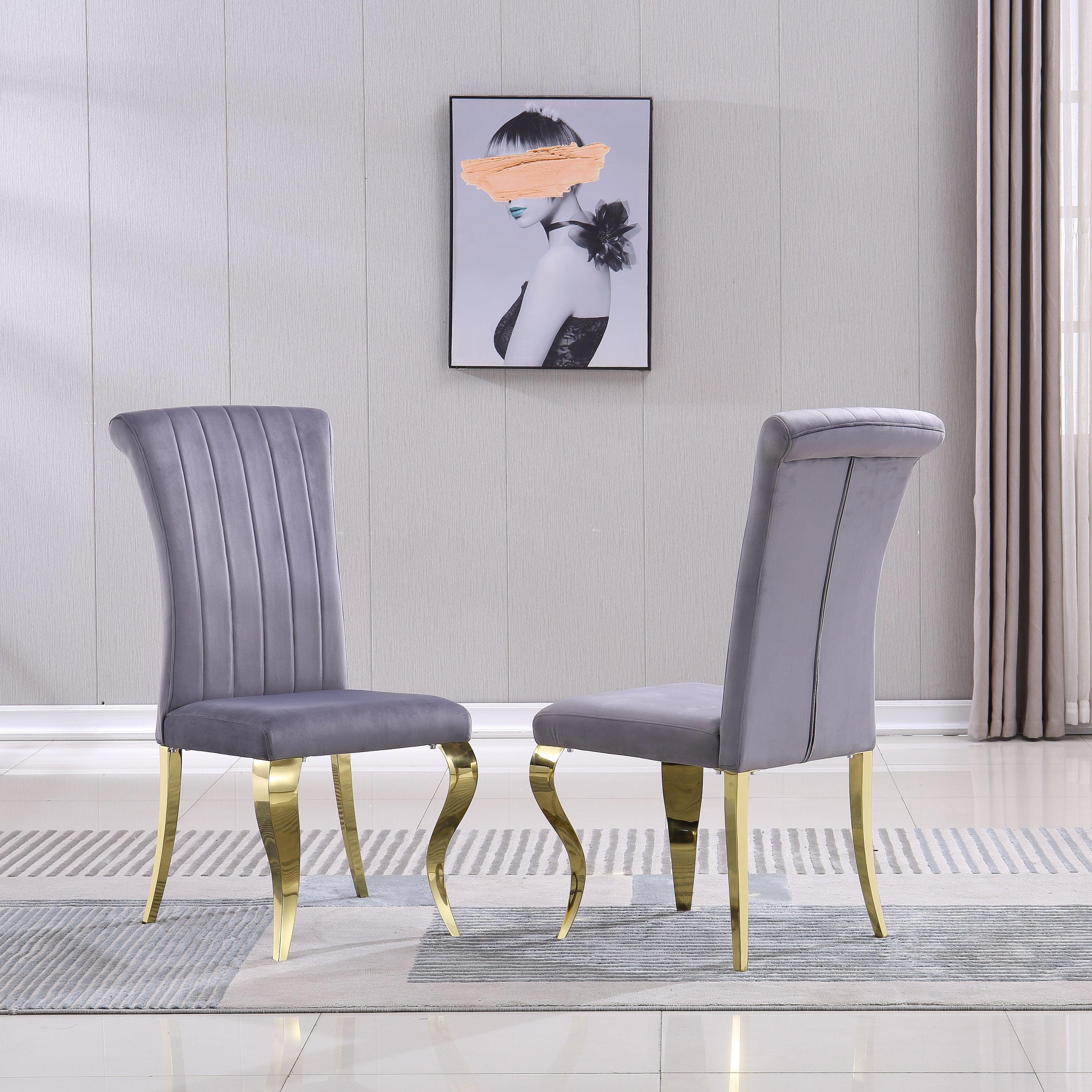 🆓🚛 Modern Velvet Dining Chairs Set Of 2, Upholstered Accent Armless Chairs With Stripe Backrest