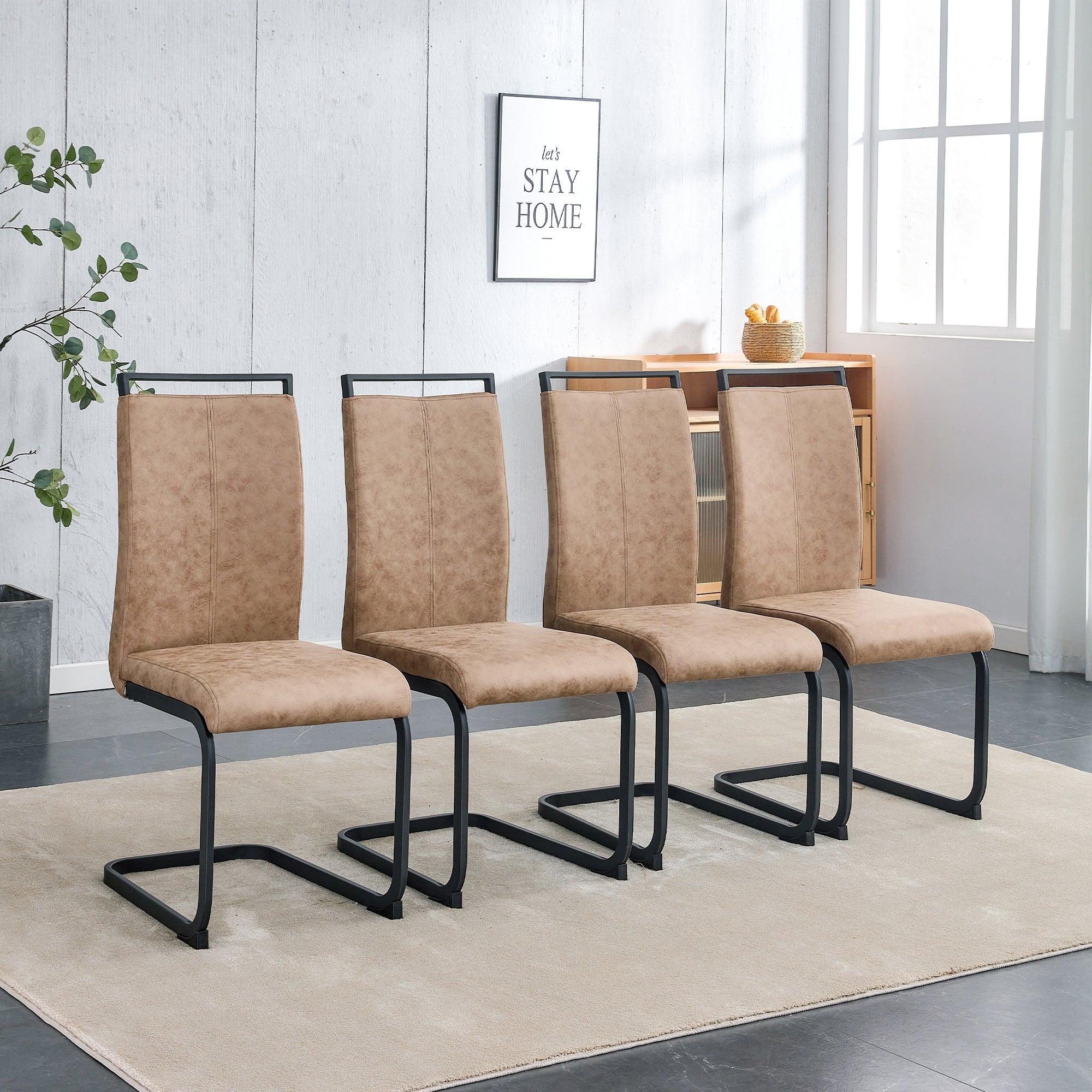 🆓🚛 Mid-Century Modern Dining Chairs Set Of 4, Side Dining Room/Kitchen Chairs With Faux Leather Padded Seat High Back, Chairs for Living Room, Brown