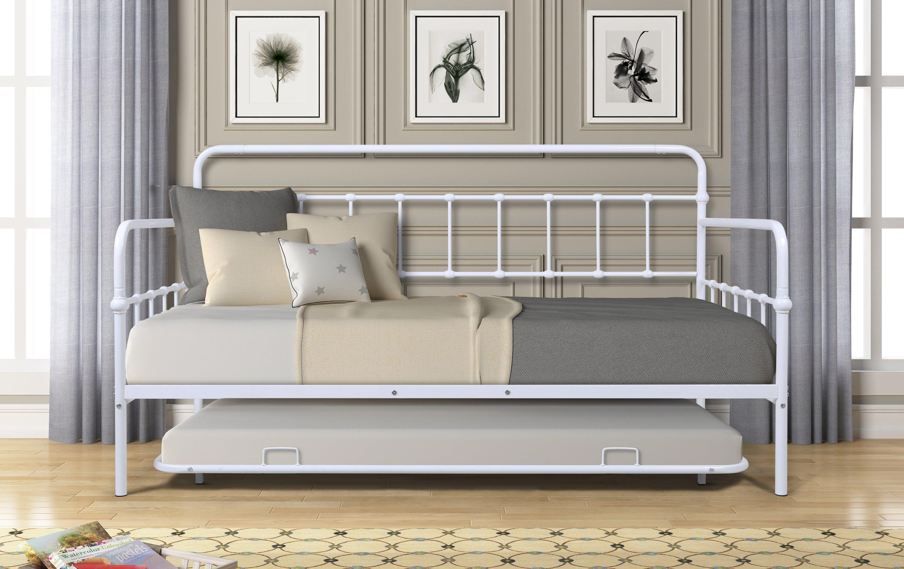 🆓🚛 Metal Frame Daybed With Trundle, White