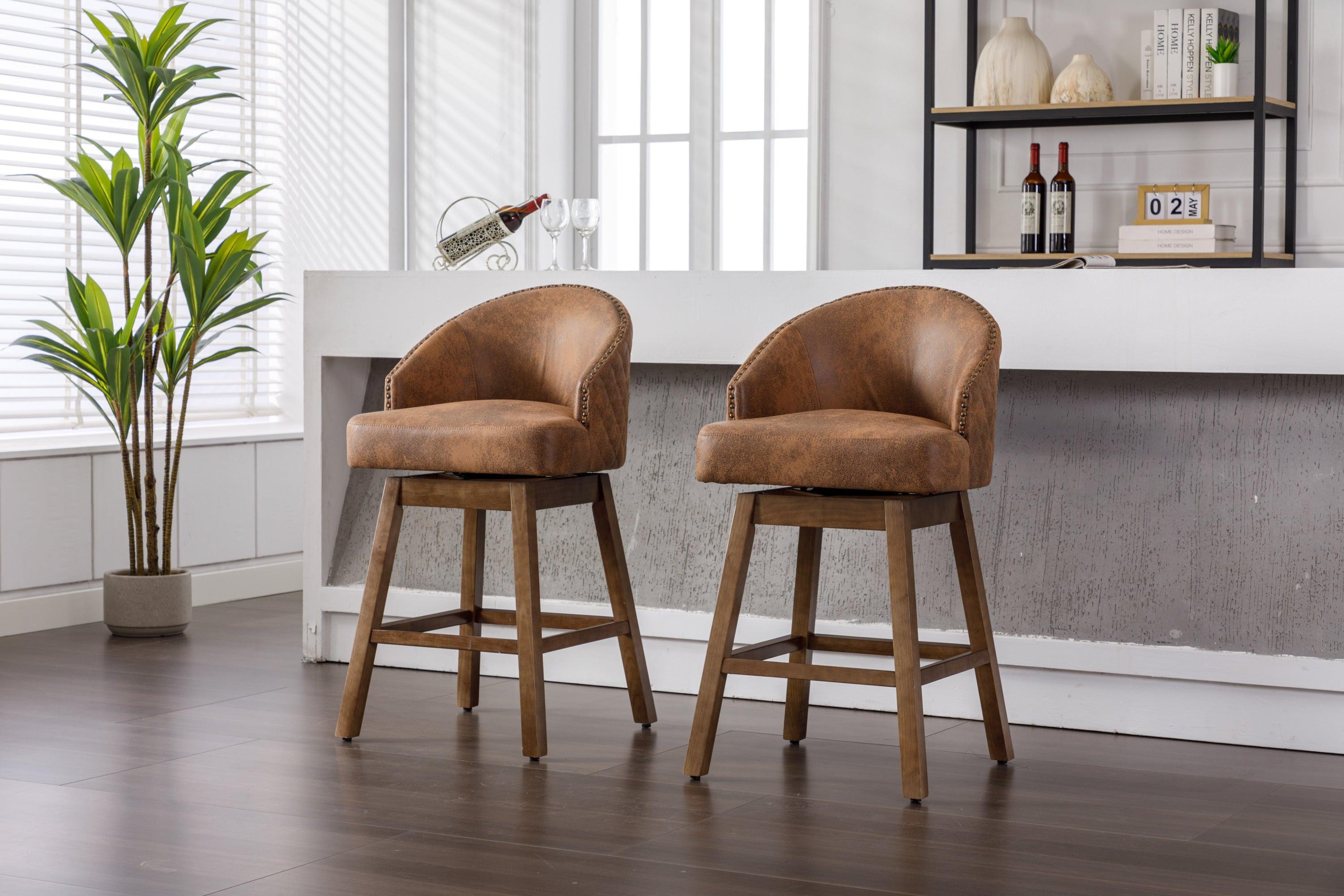 🆓🚛 Bar Stools Set Of 2 Counter Height Chairs With Footrest for Kitchen, Dining Room & 360 Degree Swivel