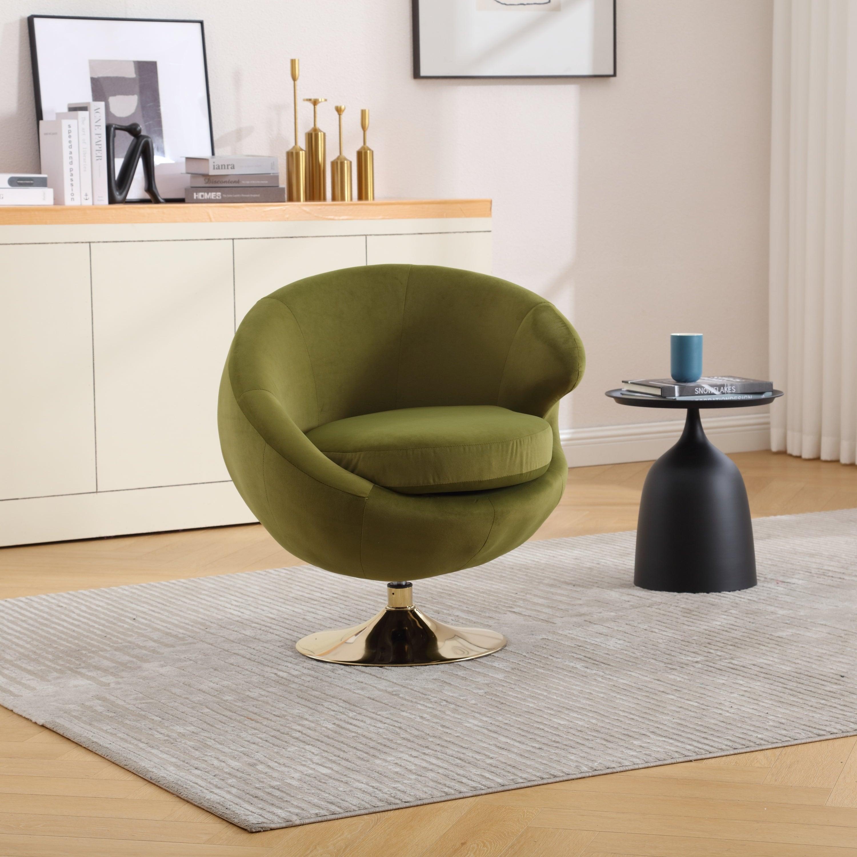 🆓🚛 360 Degree Swivel Cuddle Barrel Velvet Ltr Accent Chair, Olive Green