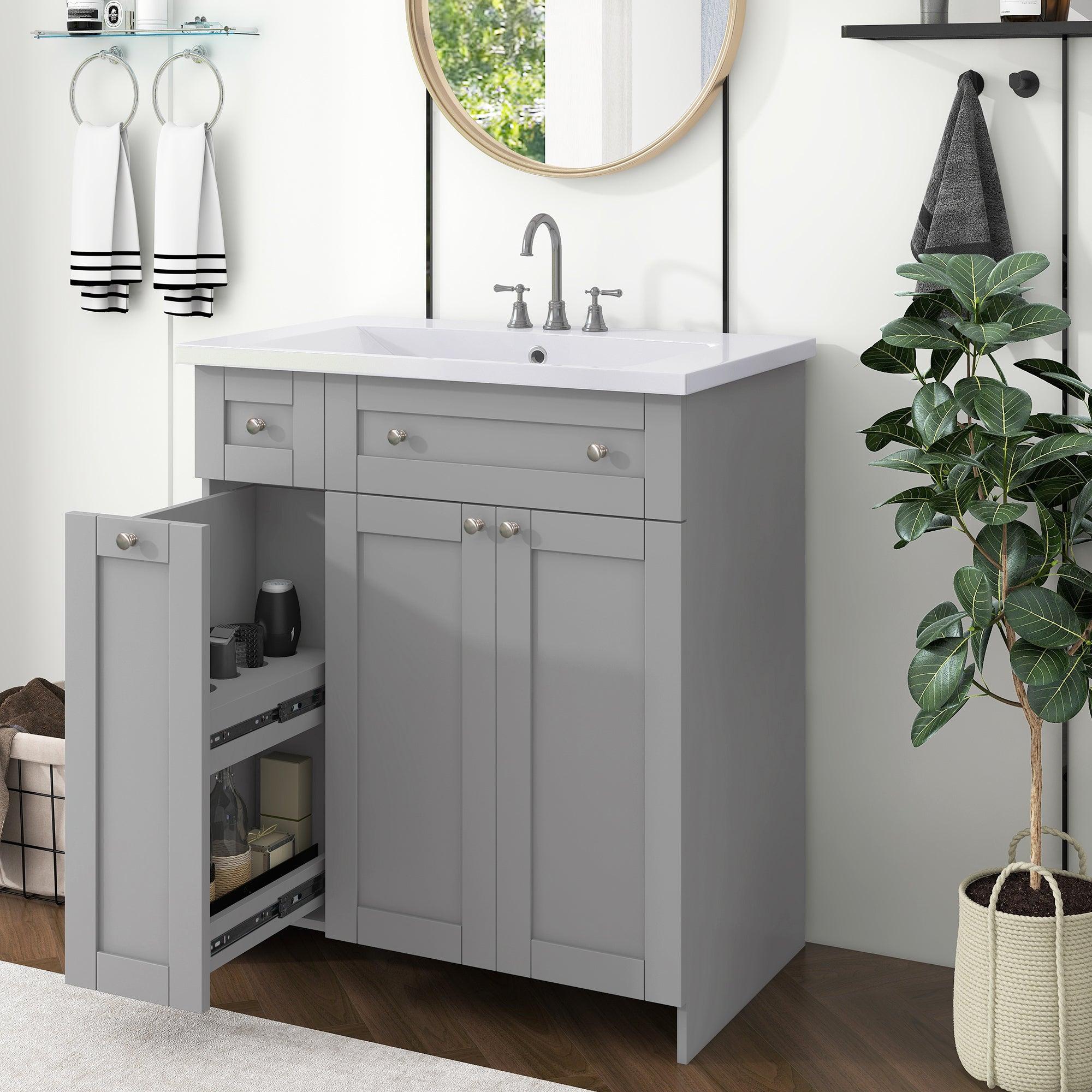 🆓🚛 30" Bathroom Vanity With Single Sink in Gray, Combo Cabinet Undermount Sink, Bathroom Storage Cabinet