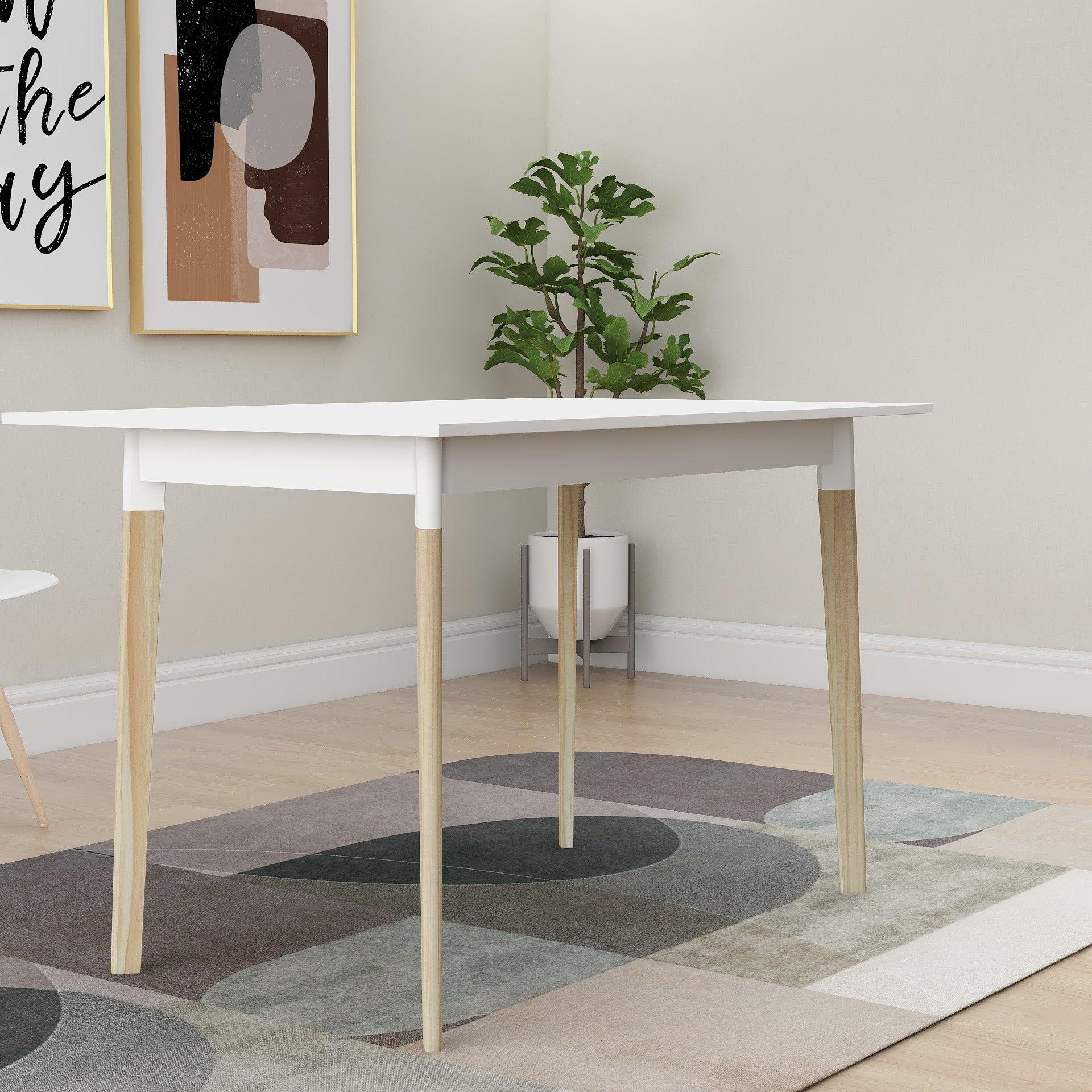 🆓🚛 Modern Dining Table 47" Kitchen Table Rectangular Top With Solid Wood Leg-White