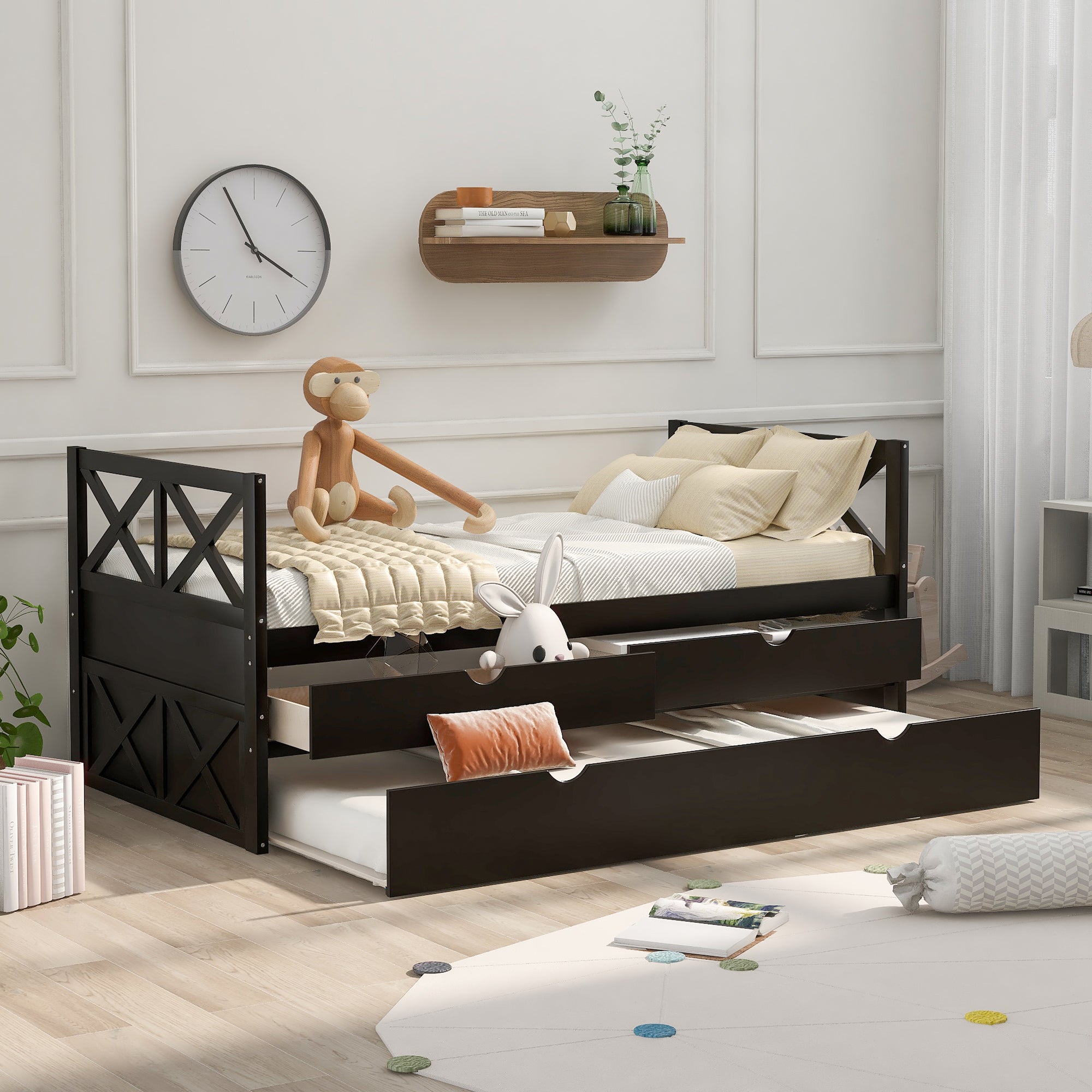 🆓🚛 Multi-Functional Daybed With Drawers and Trundle, Espresso