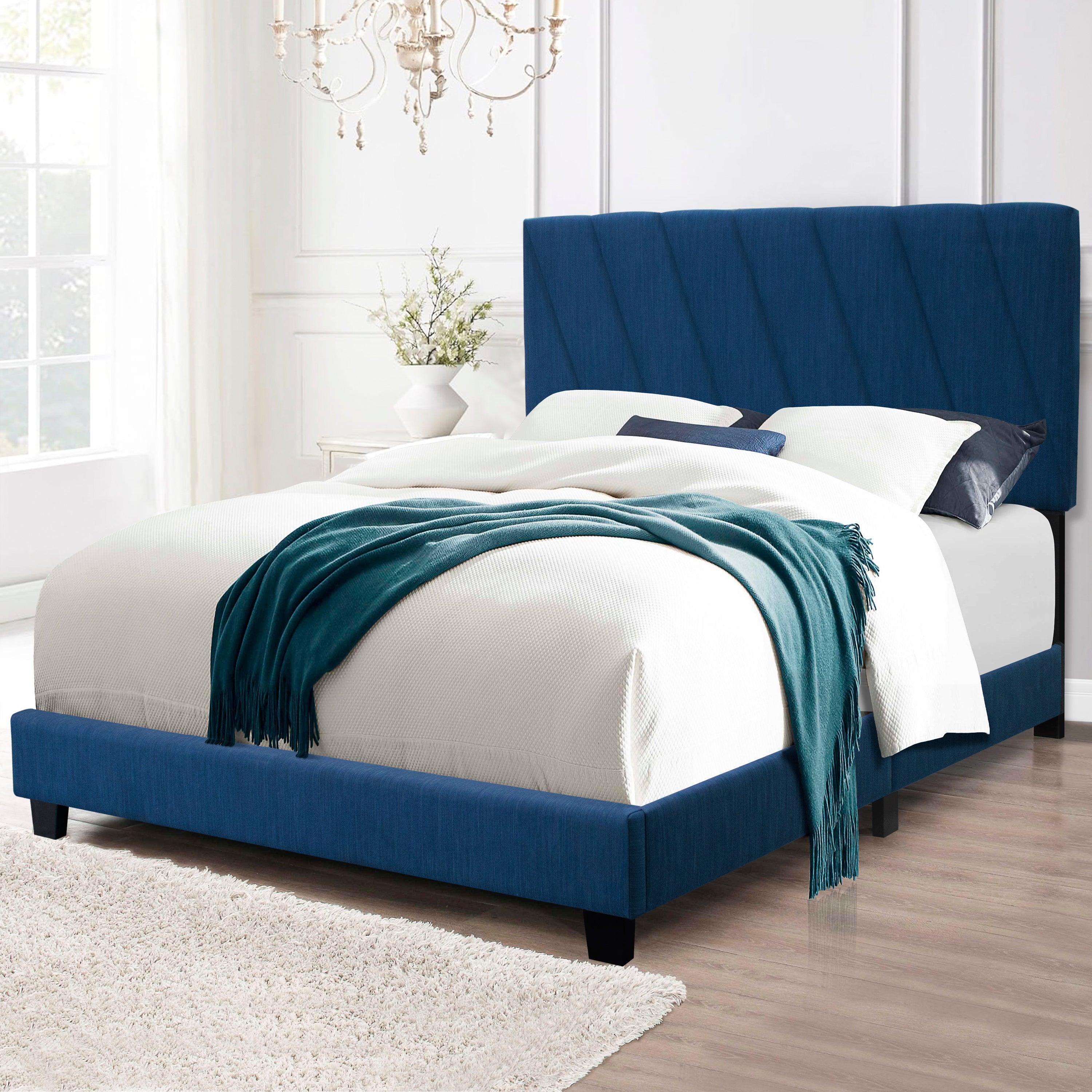 🆓🚛 Queen Adjustable Upholstered Bed Frame, Modern Minimalist Top Styles, Blue