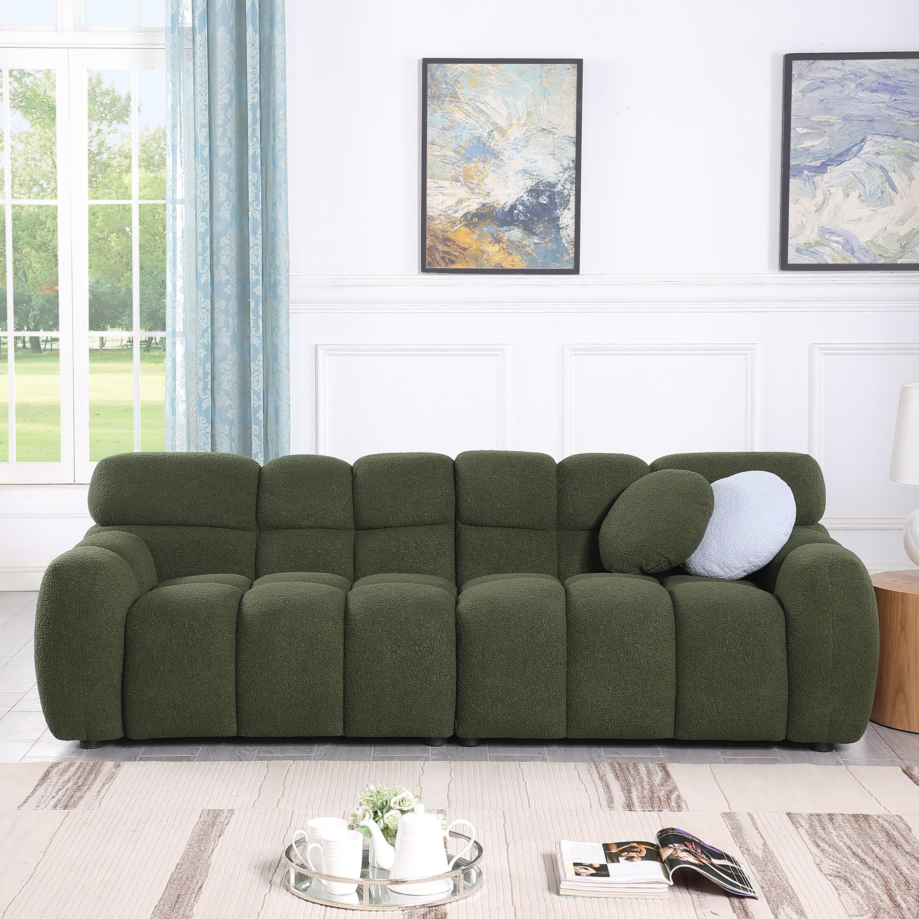 🆓🚛 87.4 Length, 35.83" Deepth, Human Body Structure for Usa People, Marshmallow Sofa, Boucle Sofa, 3 Seater, Olive Green Boucle