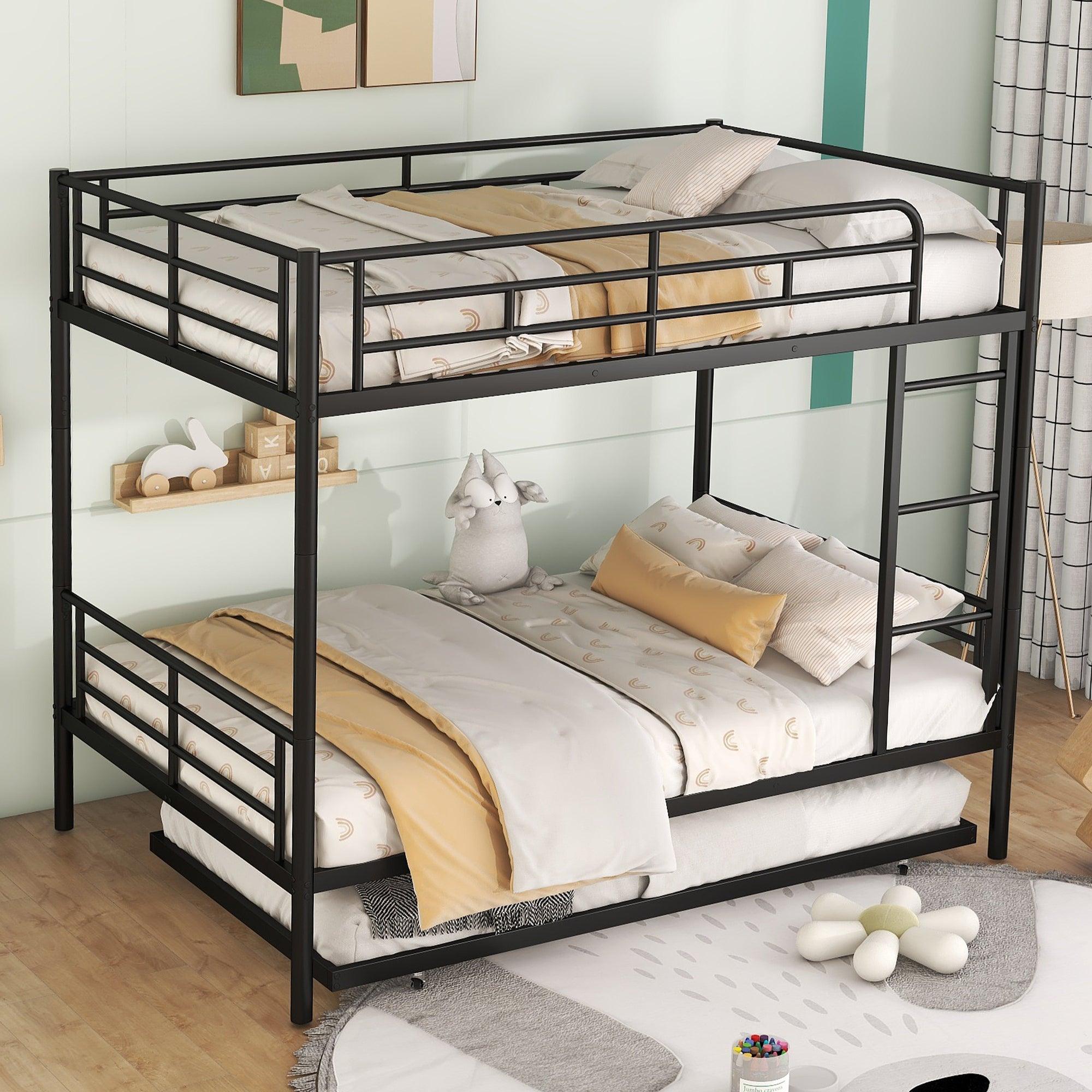 🆓🚛 Full Over Full Metal Bunk Bed With Trundle, Black