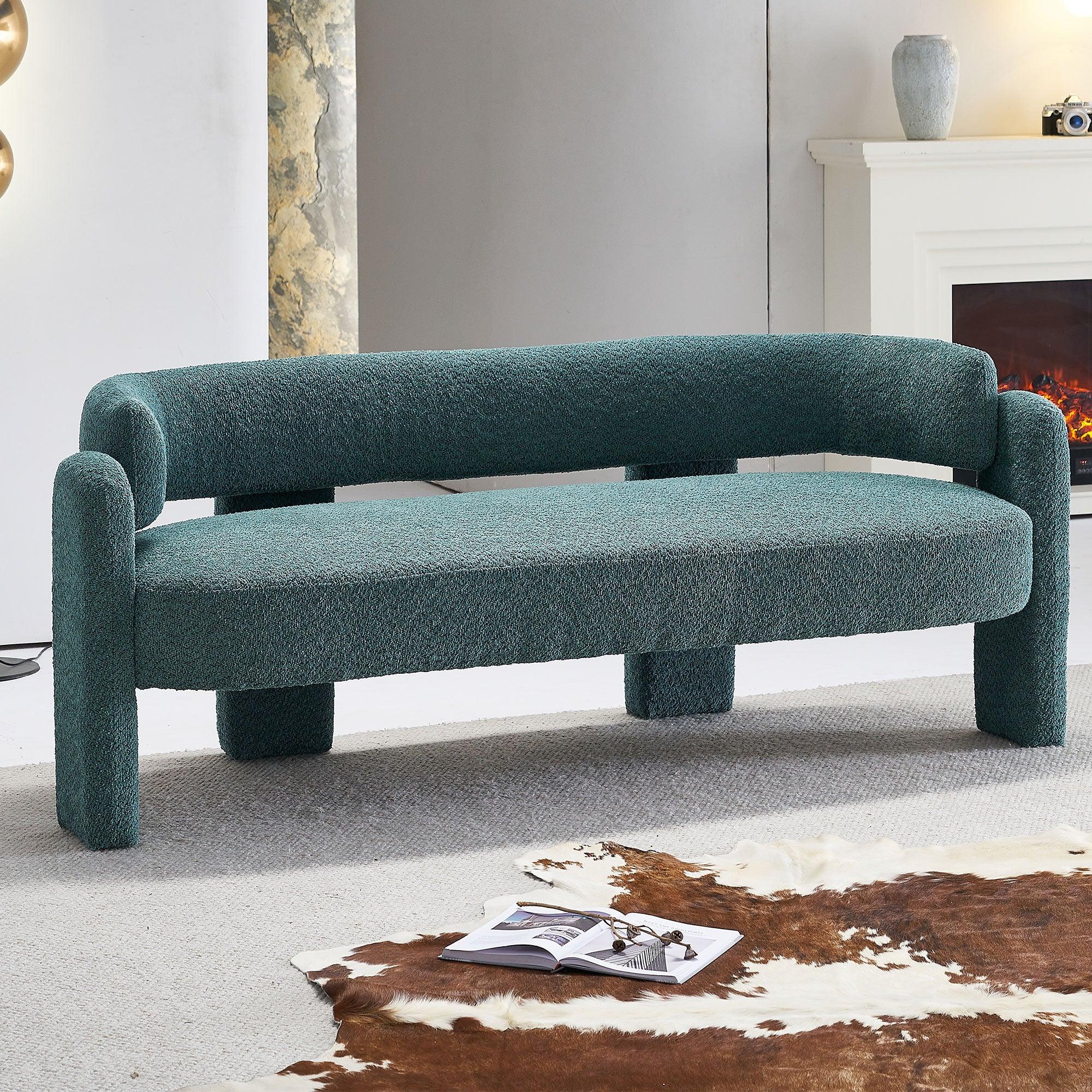🆓🚛 75.59" Wide Boucle Upholstery Modern Sofa for Living Room, Green