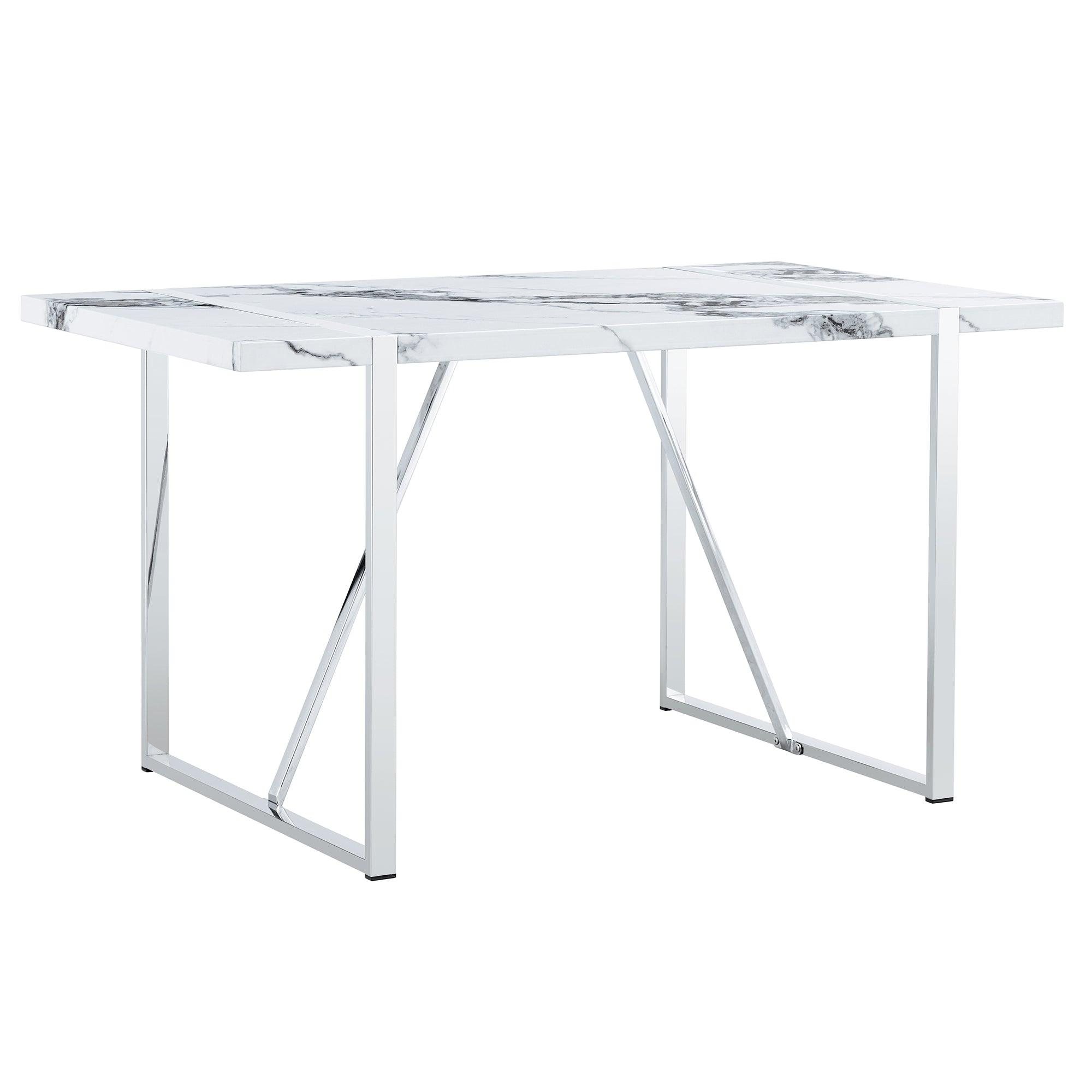 🆓🚛 Modern Dining Table, 55 Inch Faux Marble Kitchen Table for 4 People, Rectangular Dinner Table for Dining Room, Home Office, Living Room Furniture, Easy Assembly, White & Silver