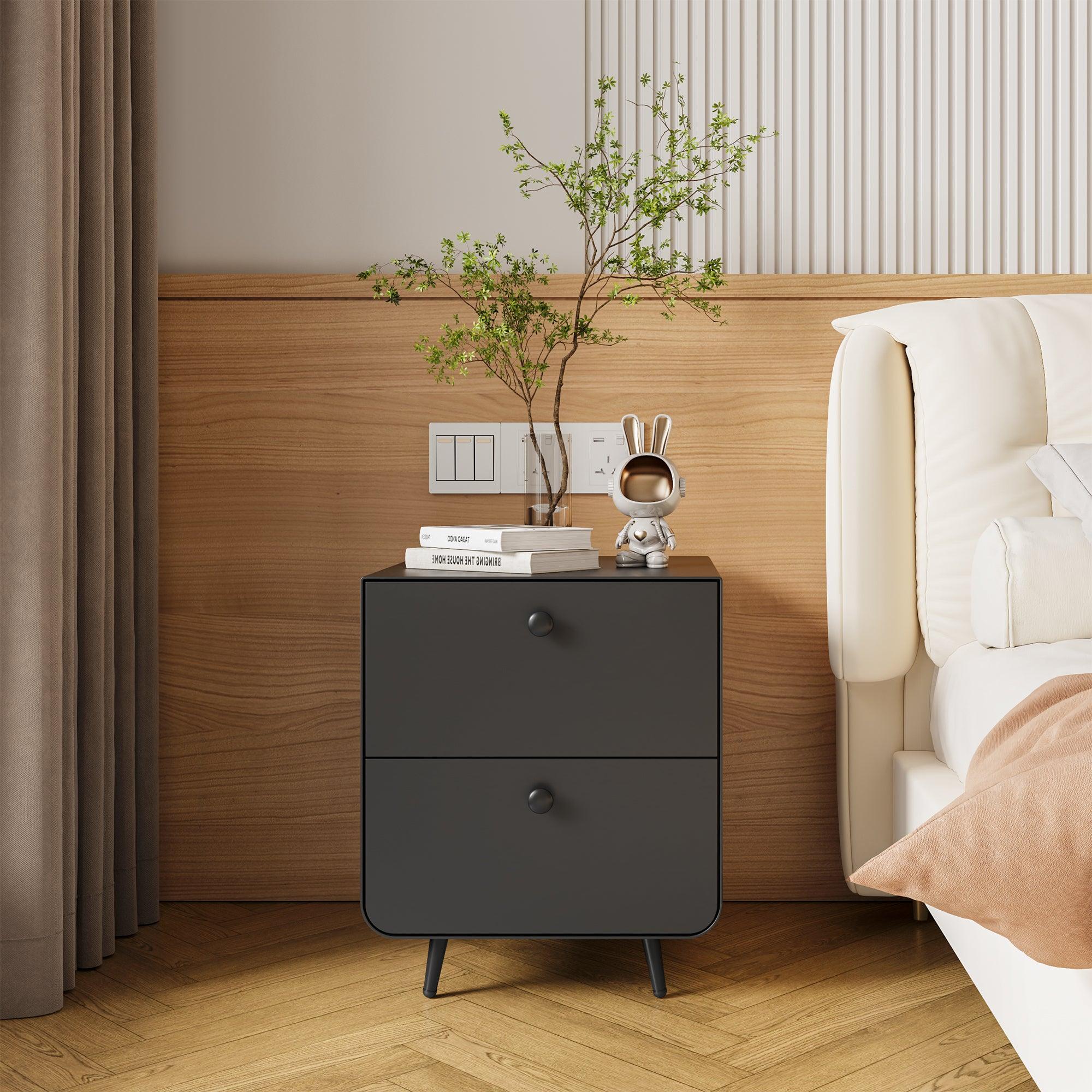 🆓🚛 Modern Night Stand Storage Cabinet for Living Room Bedroom, Steel Cabinet With 2 Drawers, Bedside Furniture, Circular Handle