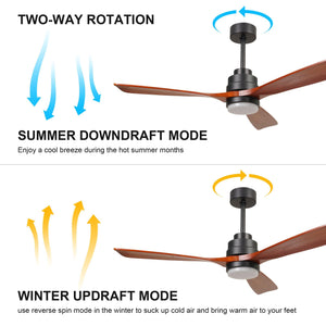 52" 6 Wooden Speed Ceiling Fan W/ Dimmable Led Lights & Remote Control