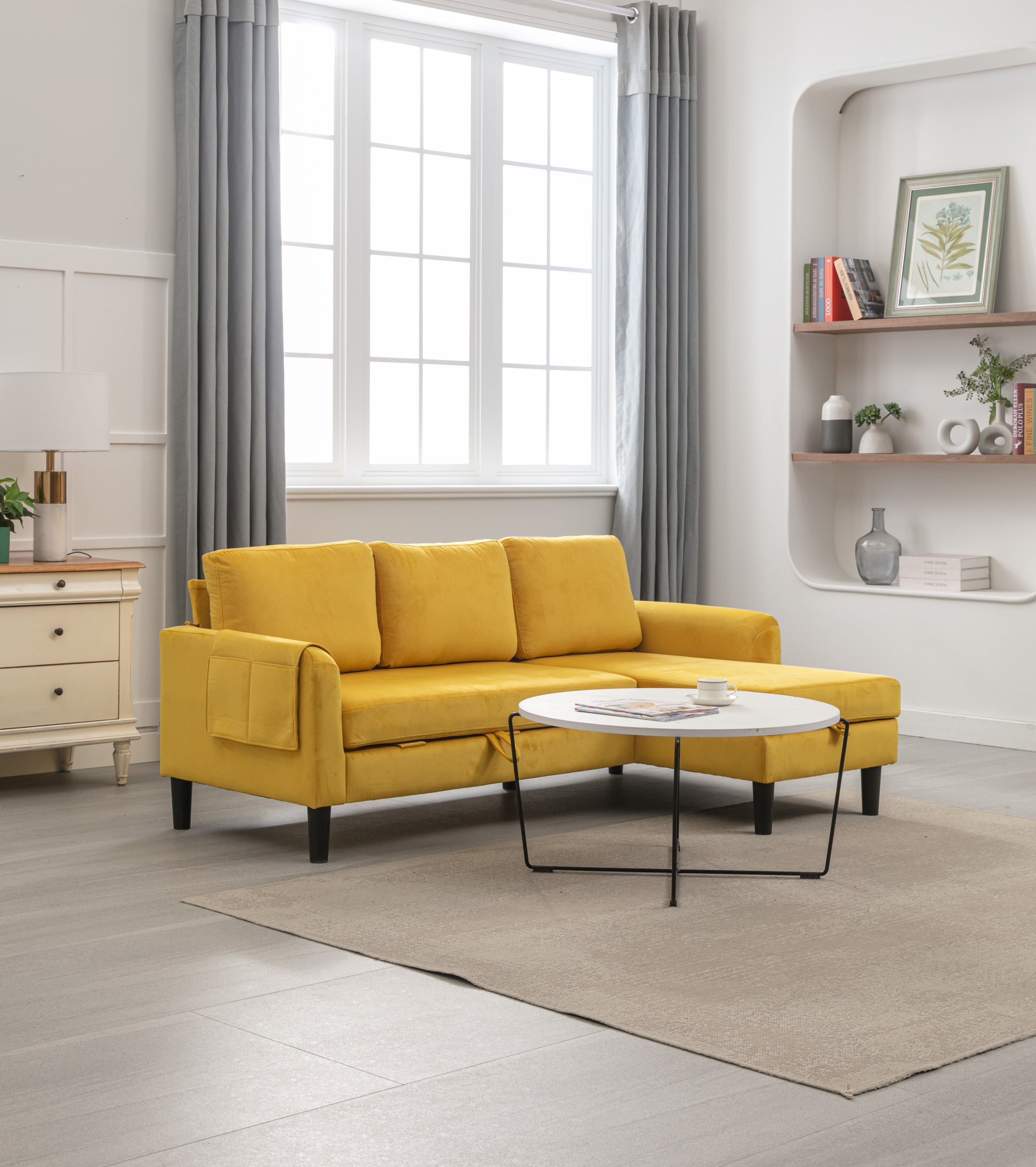 🆓🚛 Sectional Sofa Reversible Sectional Sleeper Sectional Sofa With Storage Chaise, Mustard Yellow