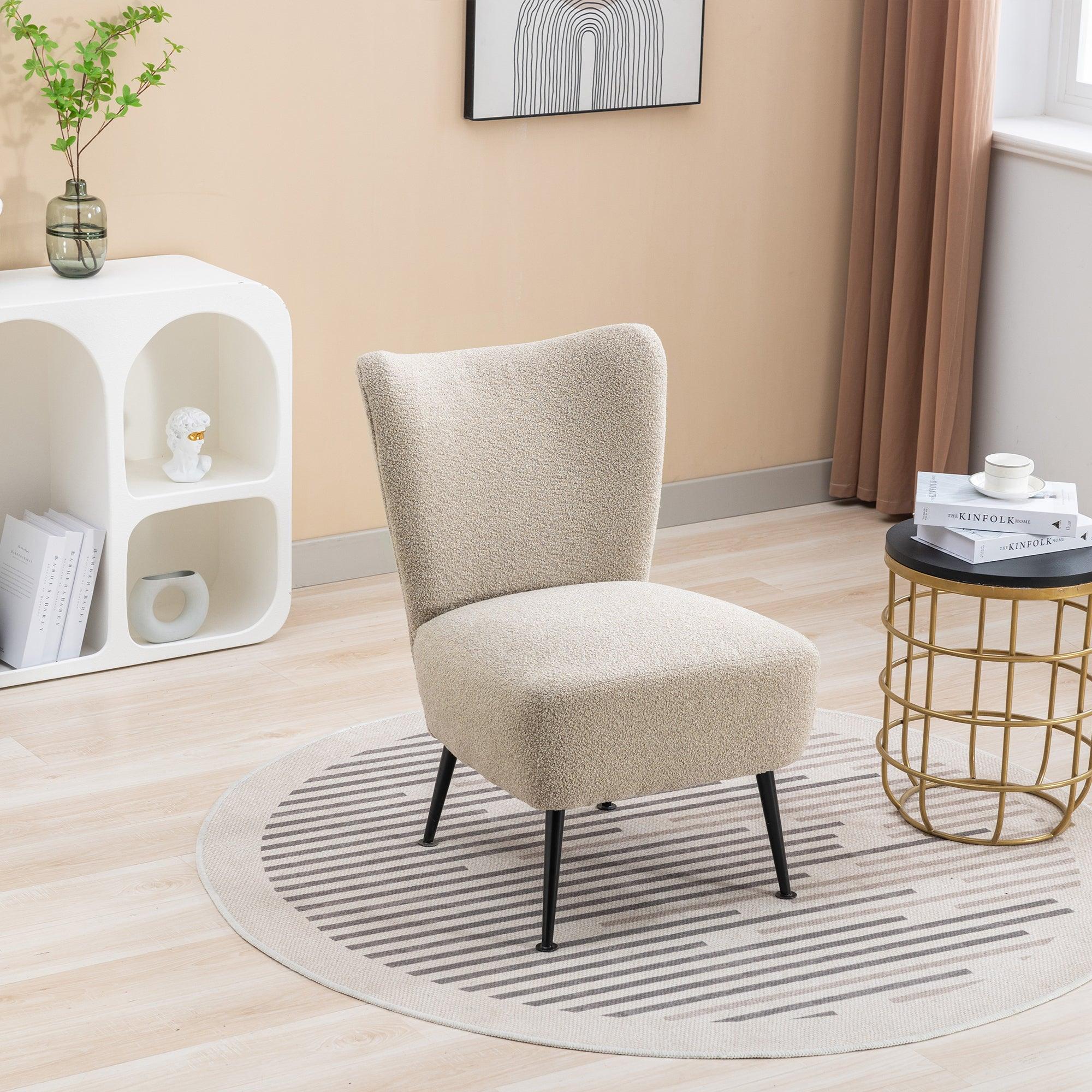 🆓🚛 22.50''W Boucle Upholstered Armless Accent Chair Modern Slipper Chair, Cozy Curved Wingback Armchair, Corner Side Chair for Bedroom Living Room Office Cafe Lounge Hotel, Taupe