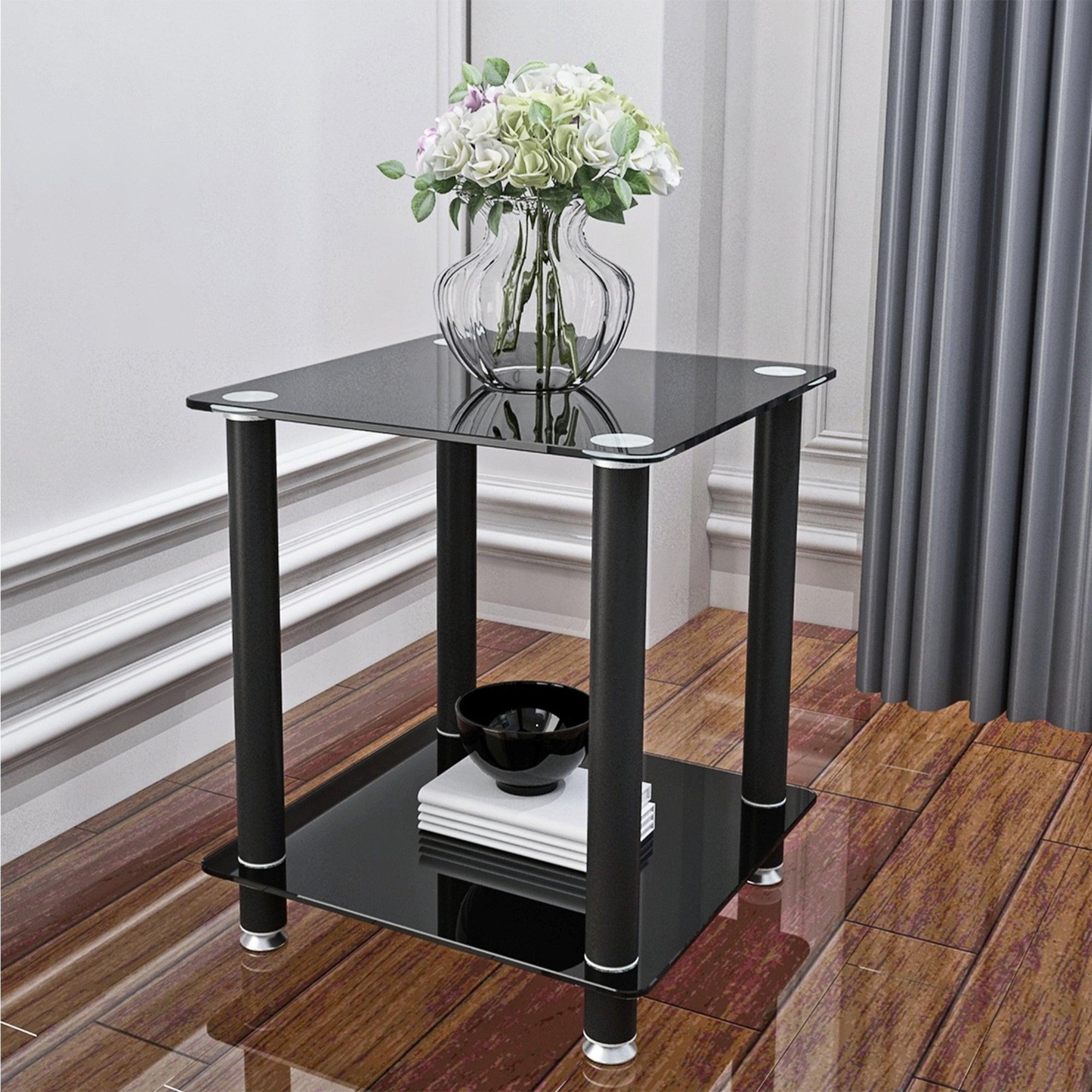 🆓🚛 2-Piece Black Side Table, 2-Tier Space End Table, Modern Night Stand, Sofa Table, Side Table With Storage Shelve