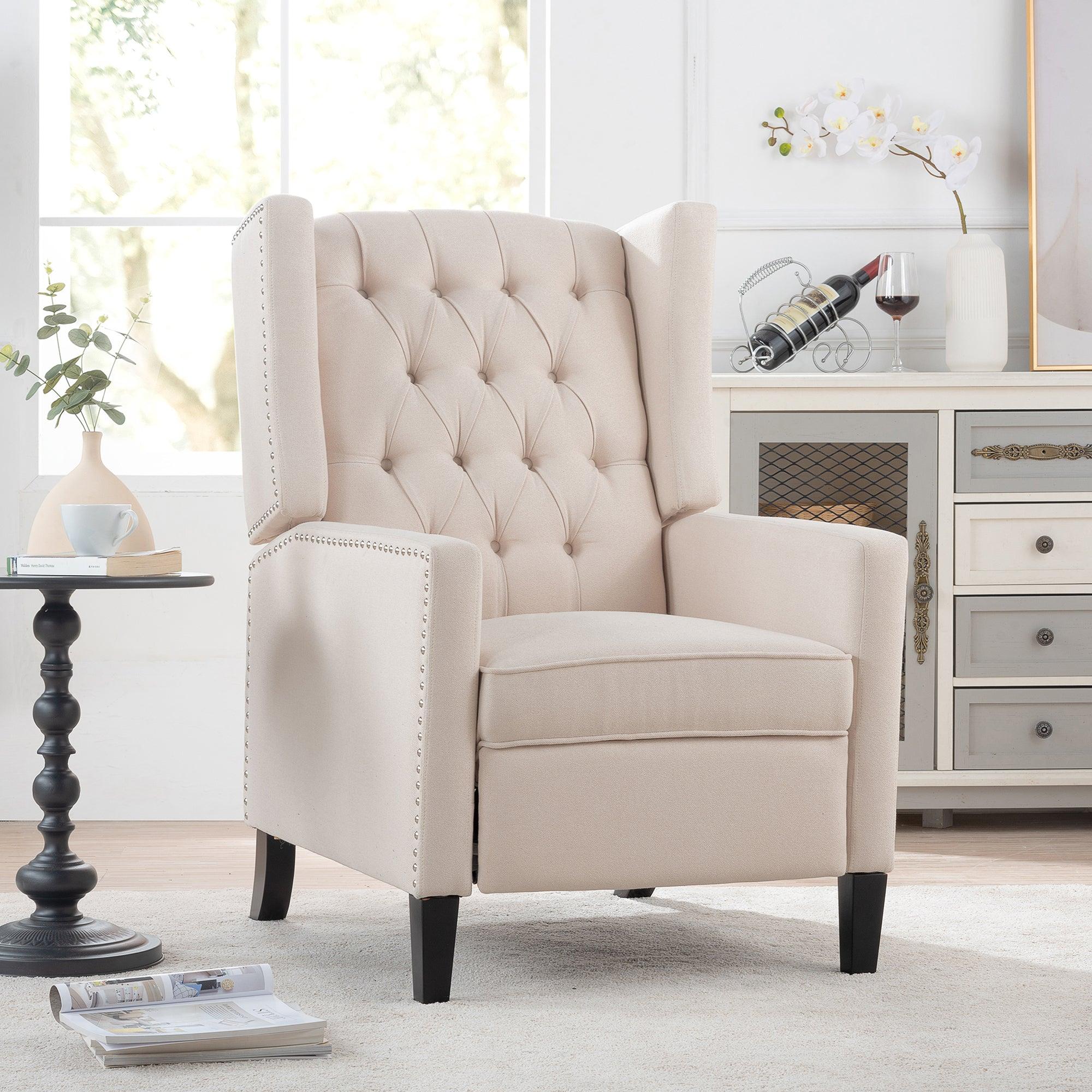🆓🚛 Lamcham 30Bg Beige Wide Manual Fabric Recliner Chair