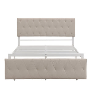 Full Size Storage Bed Metal Platform Bed With A Big Drawer - Beige