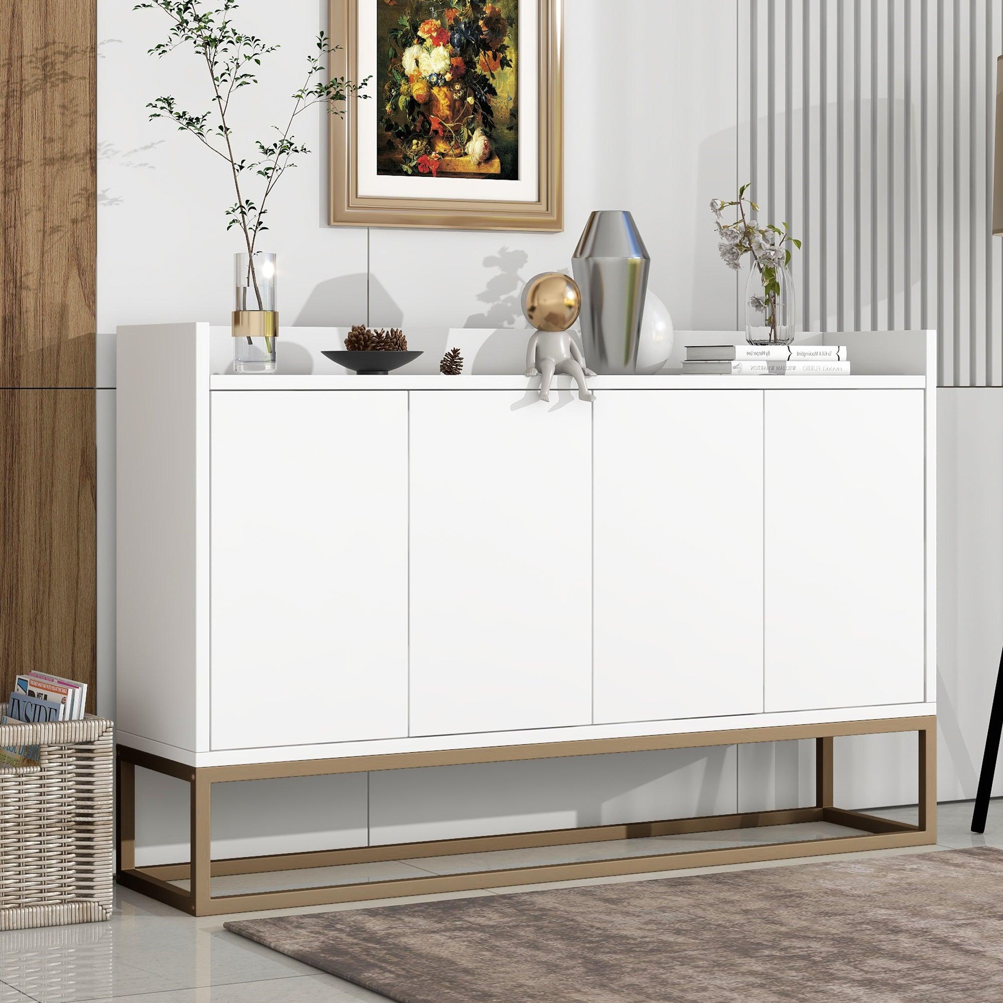 🆓🚛 Modern Sideboard Elegant Buffet Cabinet With Large Storage Space for Dining Room, Entryway (White)