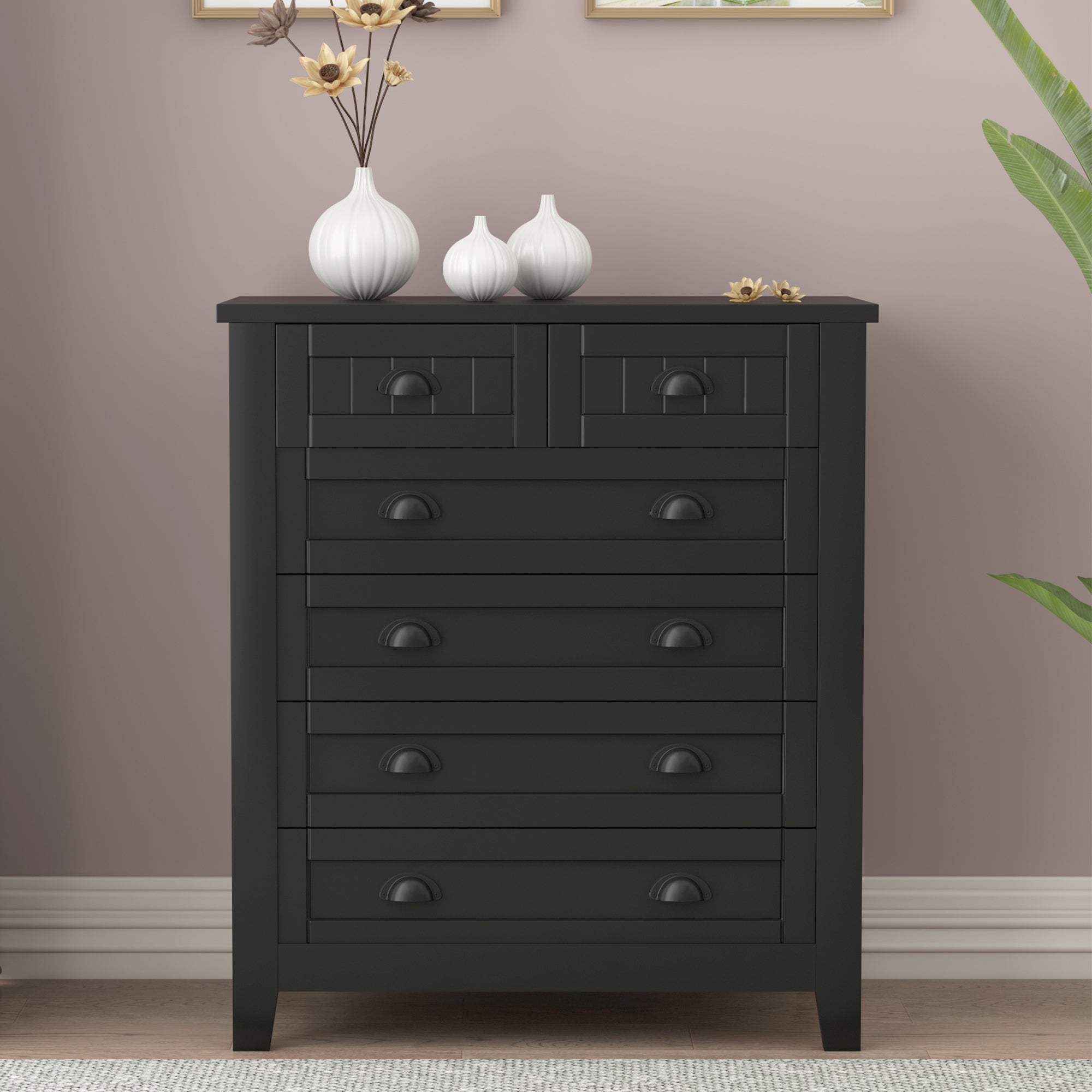 🆓🚛 Drawer Dresser Bar Cabinet Side Cabinet, Buffet Sideboard, Buffet Service Counter, Solid Wood Frame, Plasticdoor Panel, Retro Shell Handle, Applicable To Dining Room, Living Room, Kitchen, Corridor, Black