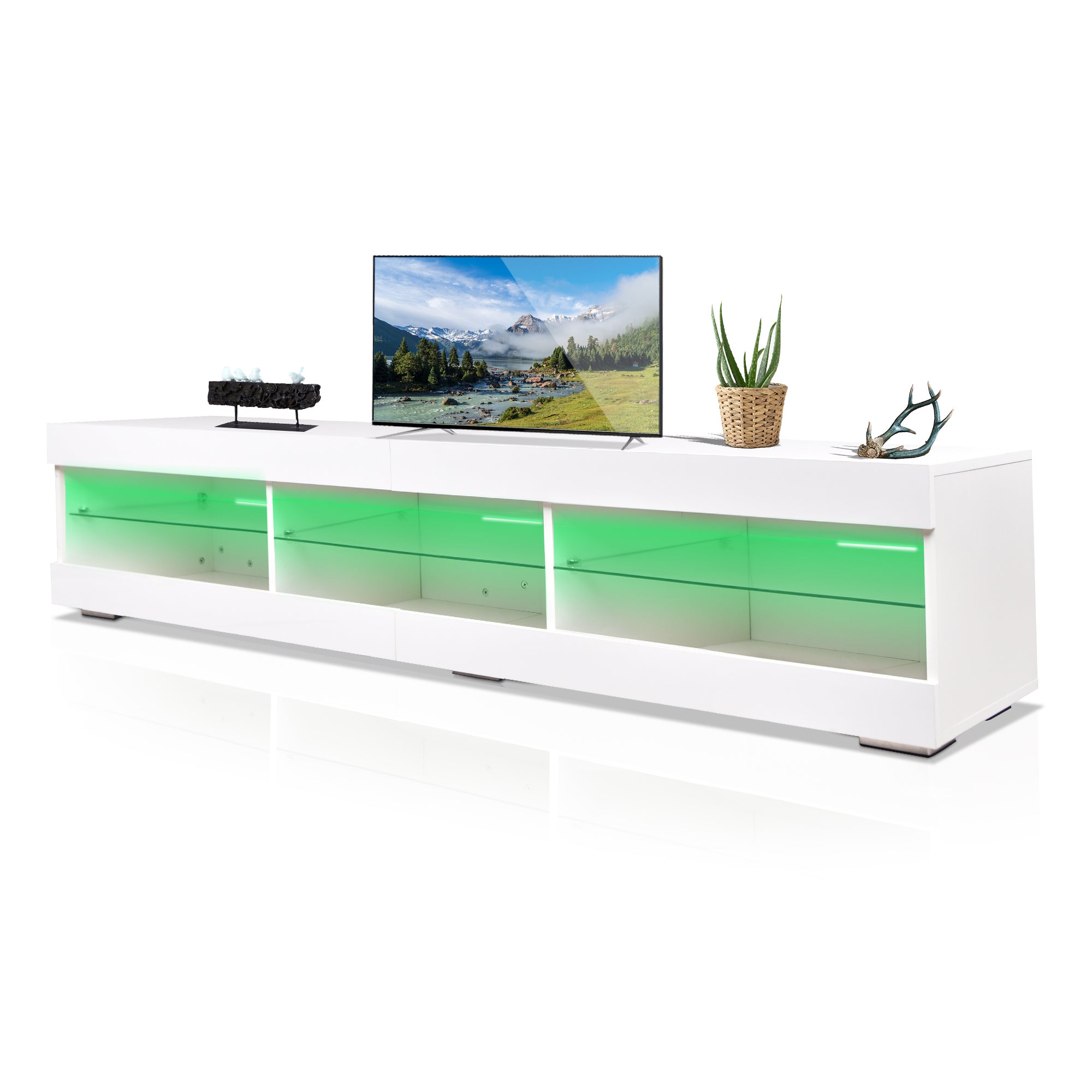 🆓🚛 Modern Led TV Stand Entertainment Center With Storage and Glass Shelves High Glossy TV Cabinet Table for Living Room Bedroom