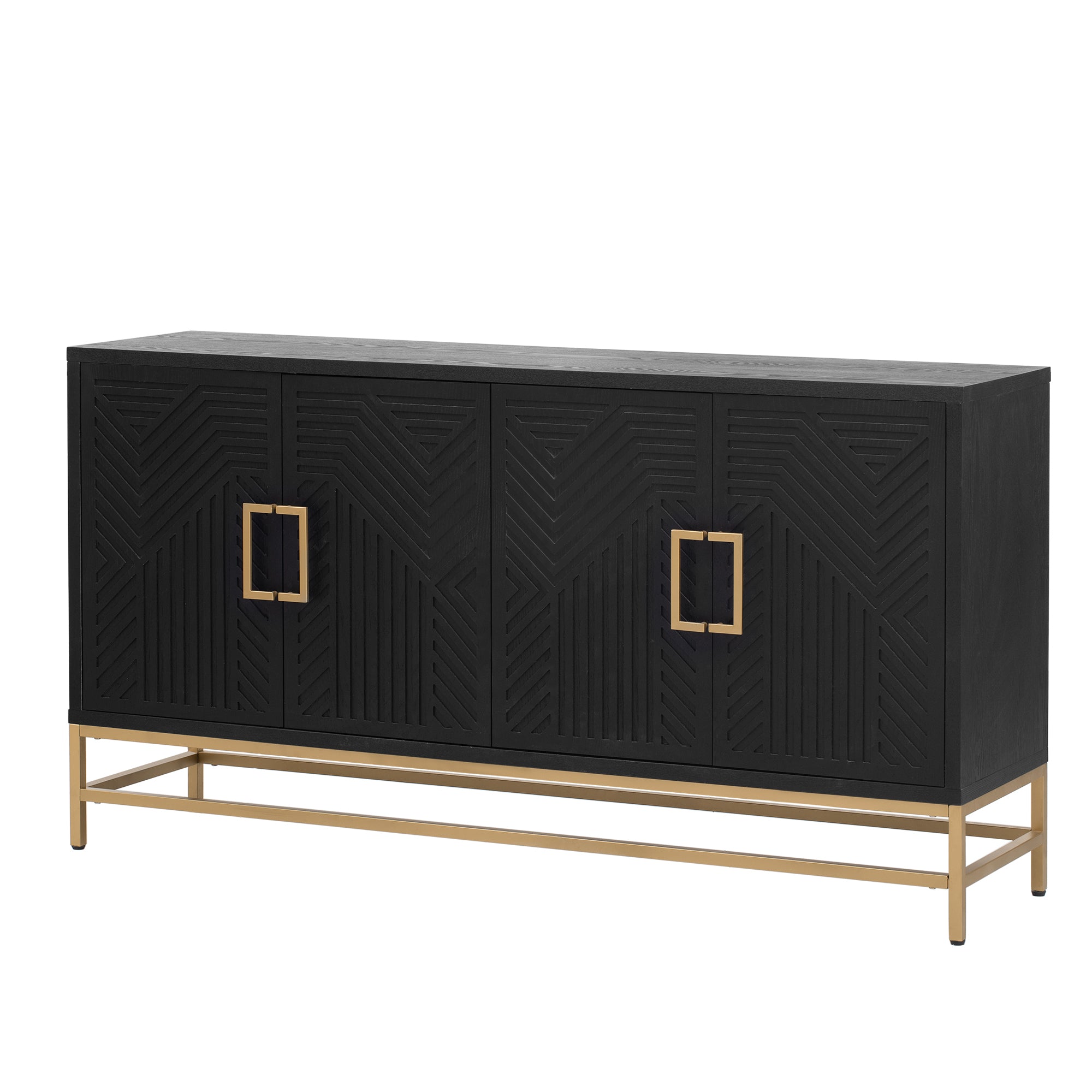 🆓🚛 Retro Style Sideboard With Adjustable Shelves, Rectangular Metal Handles & Legs for Kitchen, Living Room, & Dining Room, Black