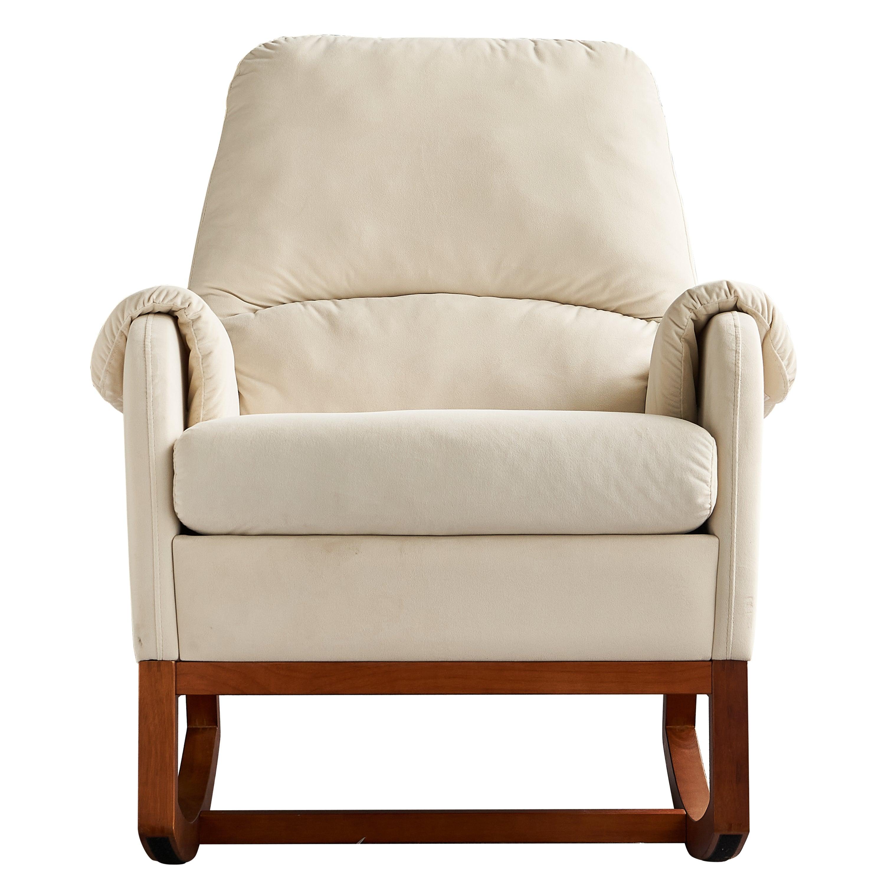 🆓🚛 Modern Comfortable Velvet Rocking Chair for Living Room & Reading Room Beige Color