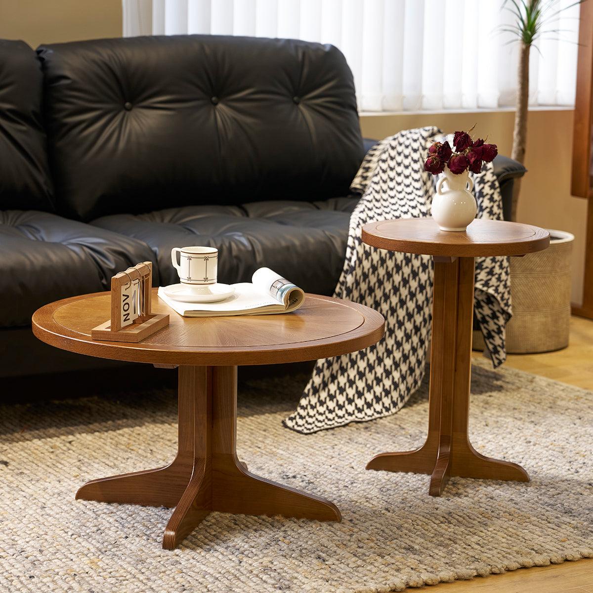 🆓🚛 2-Piece Modern Farmhouse Living Room Coffee Table Set, Stylish & Elegant Nesting Round Wooden Table, Side End Table Set for Living Room, Bedroom