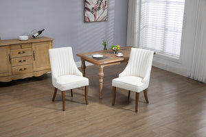 Exquisite White Boucle Upholstered Strip Back Dining Chair with Solid Wood Legs 2 Pcs