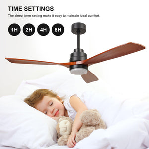 52" 6 Wooden Speed Ceiling Fan W/ Dimmable Led Lights & Remote Control