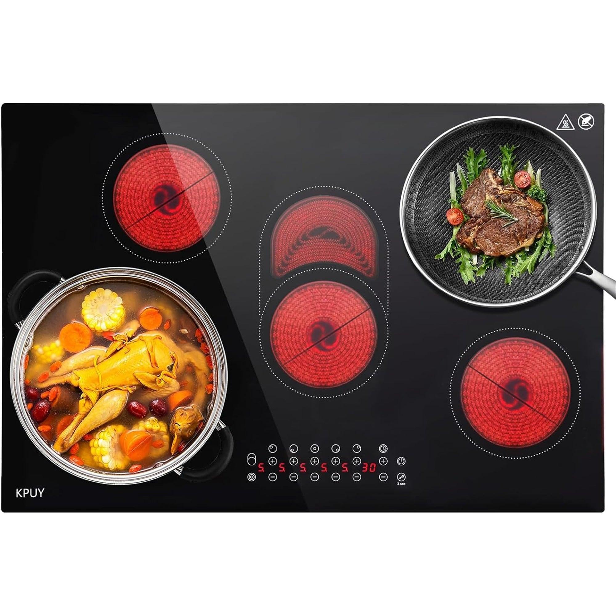 🆓🚛 30" Built-In Electric Cooktop 8500W Ceramic 5 Burners With Timer and Touch Control Over Heat Protection