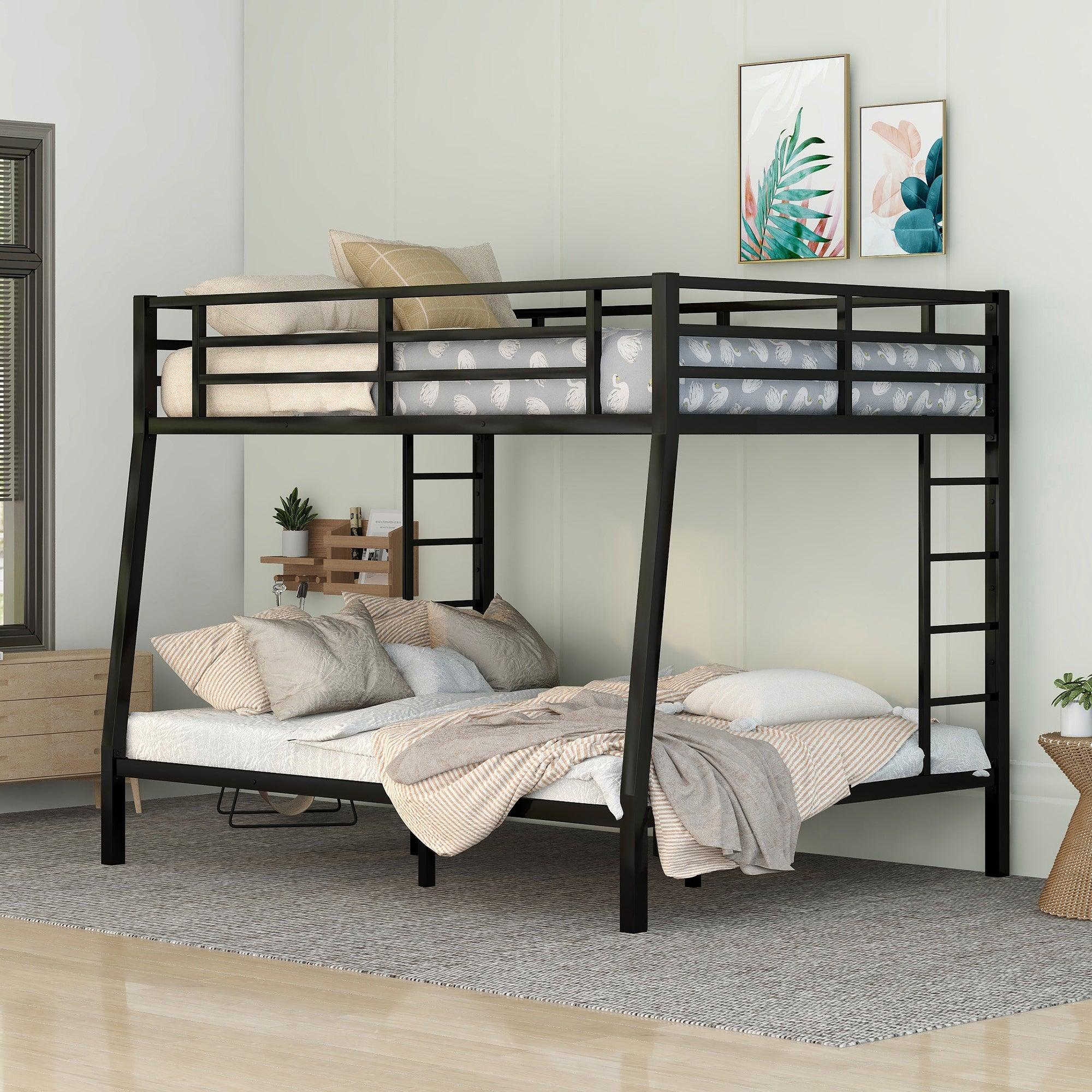 🆓🚛 Metal Full Xl Over Queen Space-Saving Bunk Bed for Teens and Adults, Black