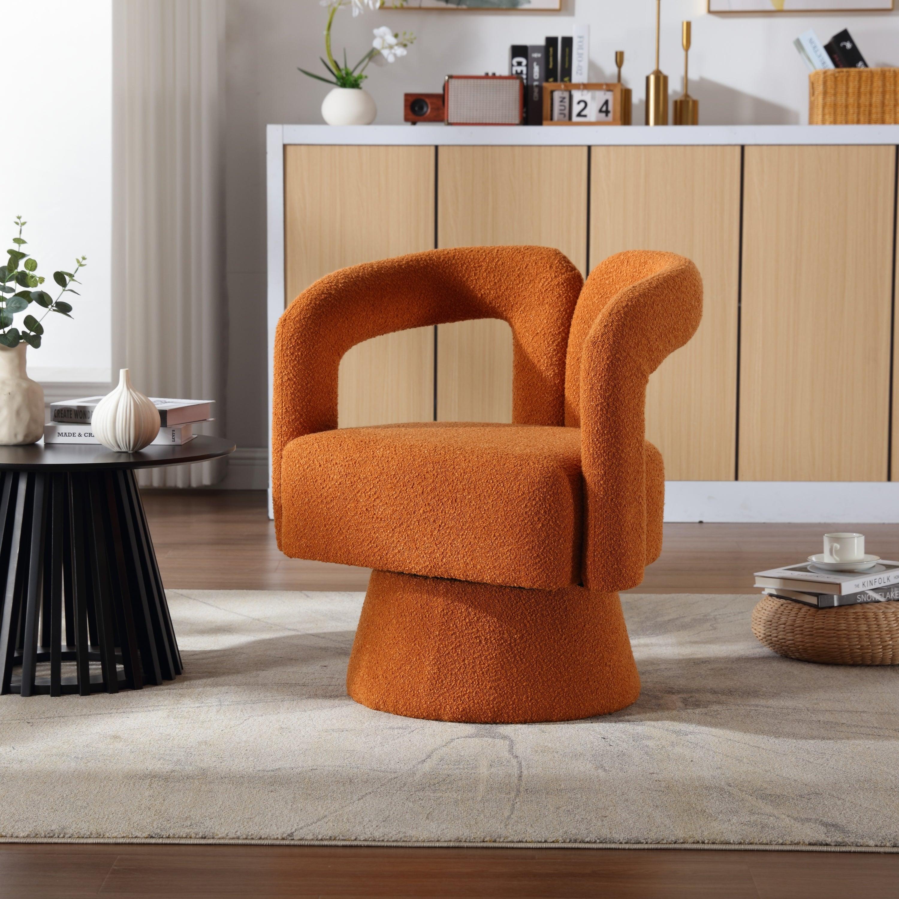 🆓🚛 360 Degree Swivel Cuddle Barrel Boucle Accent Chair, Orange
